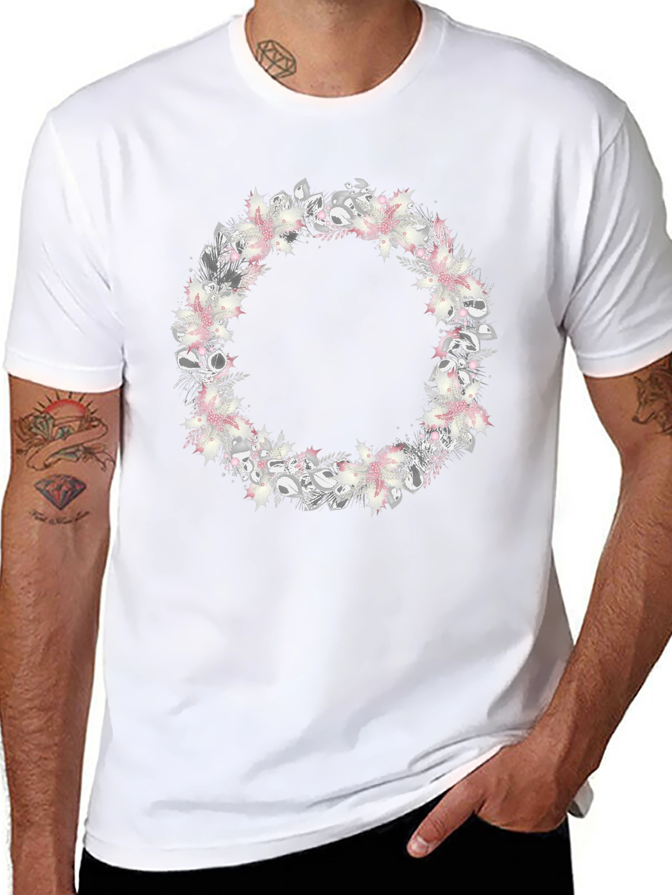 Floral Wreath Graphic Black T-Shirt
