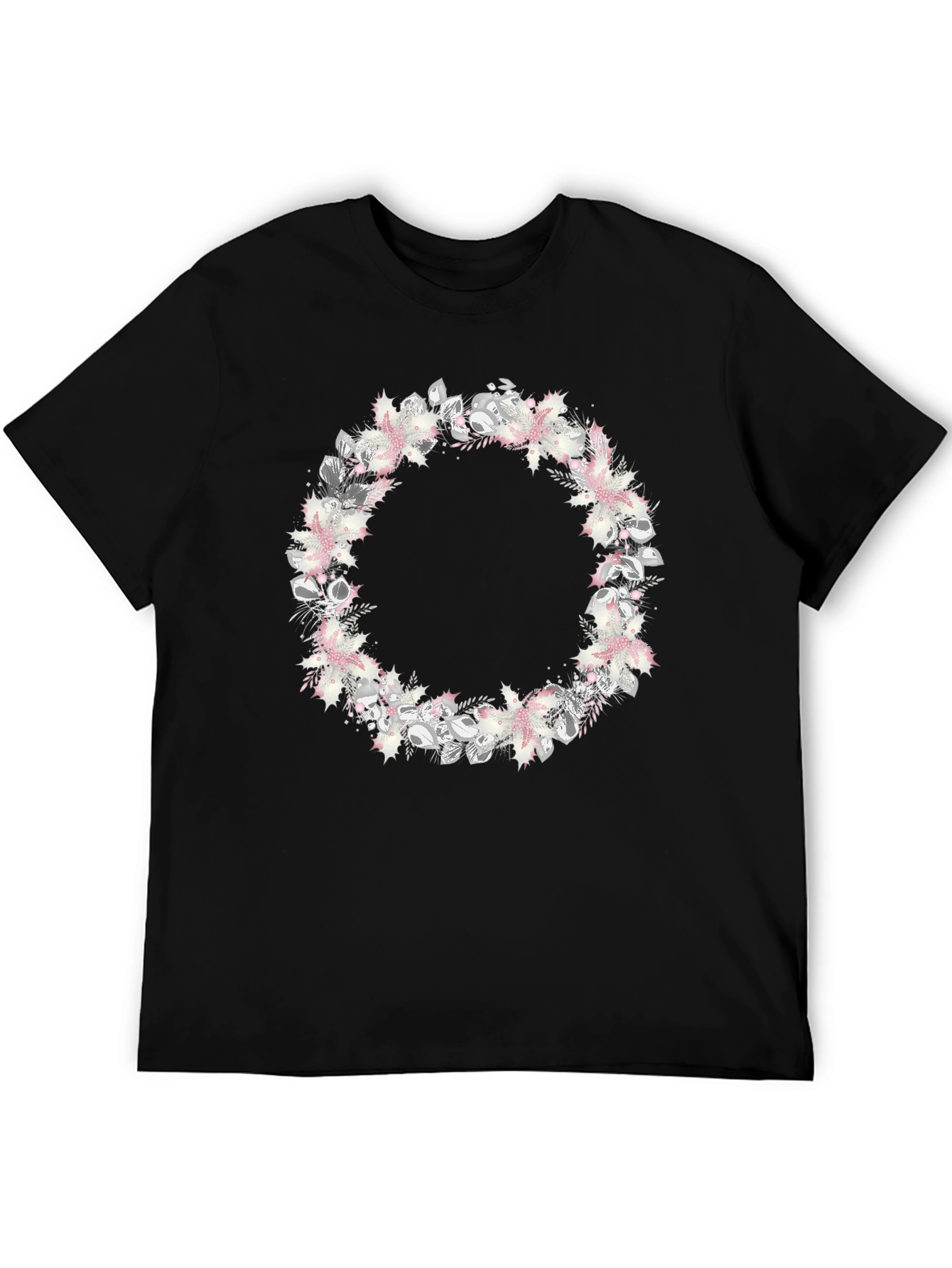 Floral Wreath Graphic Black T-Shirt