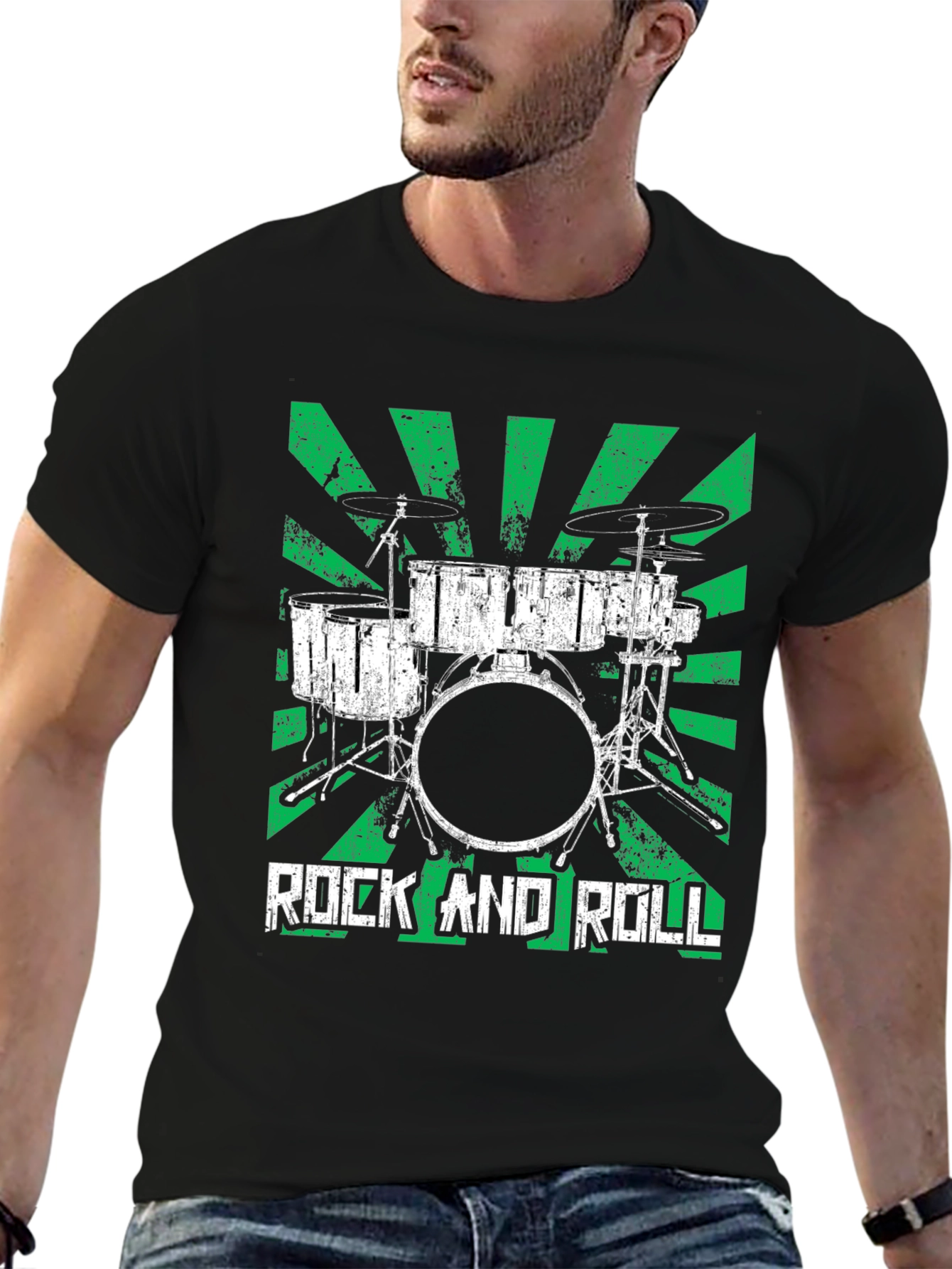 Rock and Roll Drum Set T-Shirt - Greenburst Design