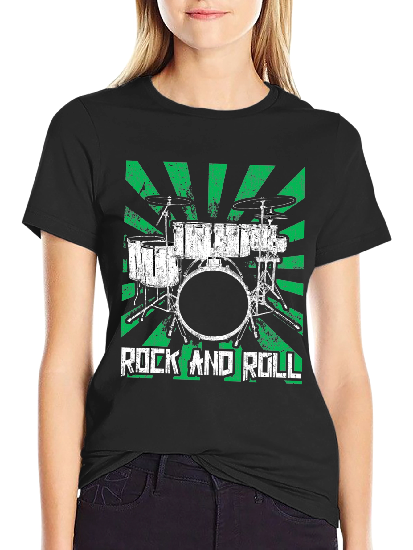 Rock and Roll Drum Set T-Shirt - Greenburst Design