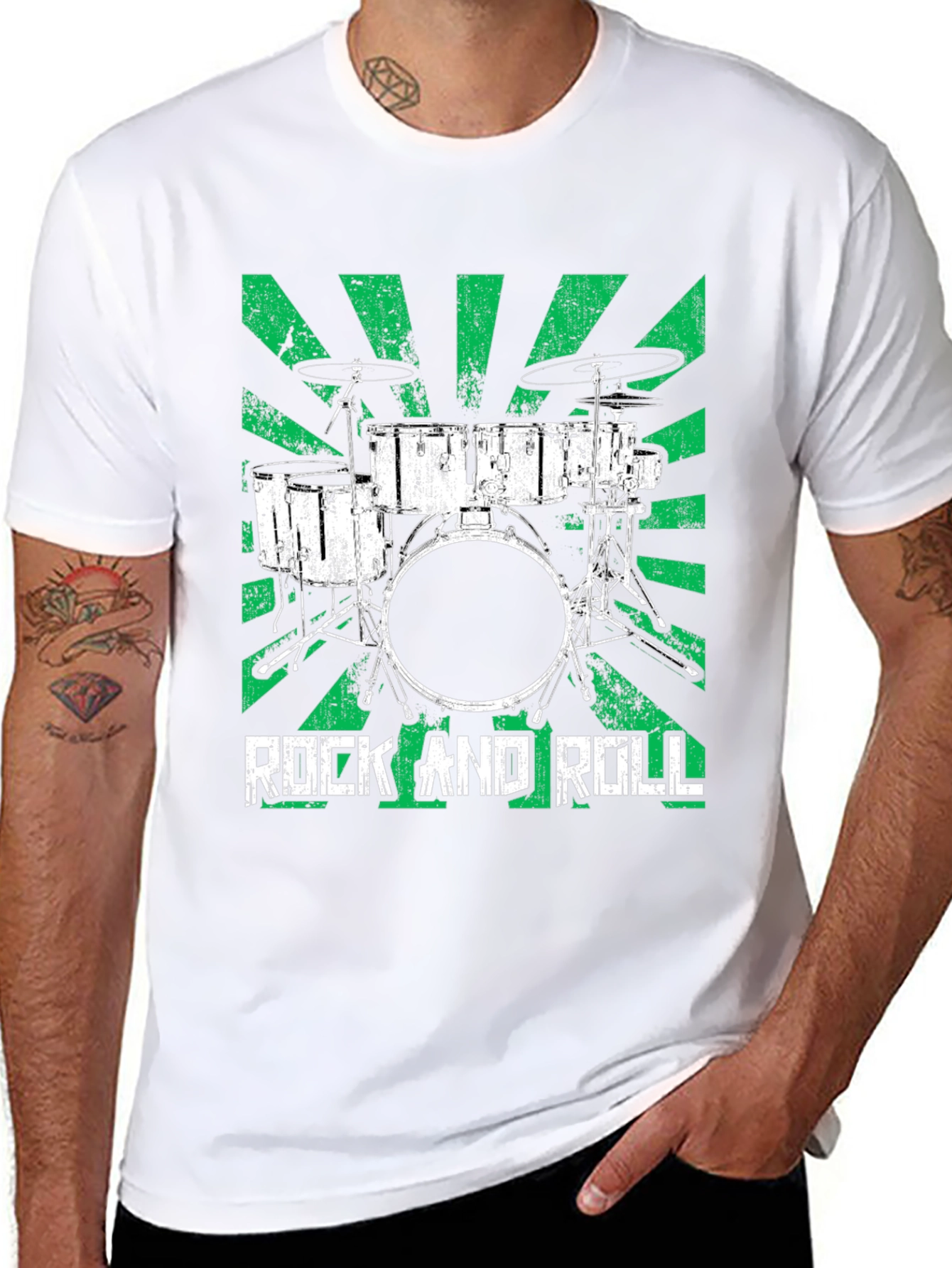 Rock and Roll Drum Set T-Shirt - Greenburst Design