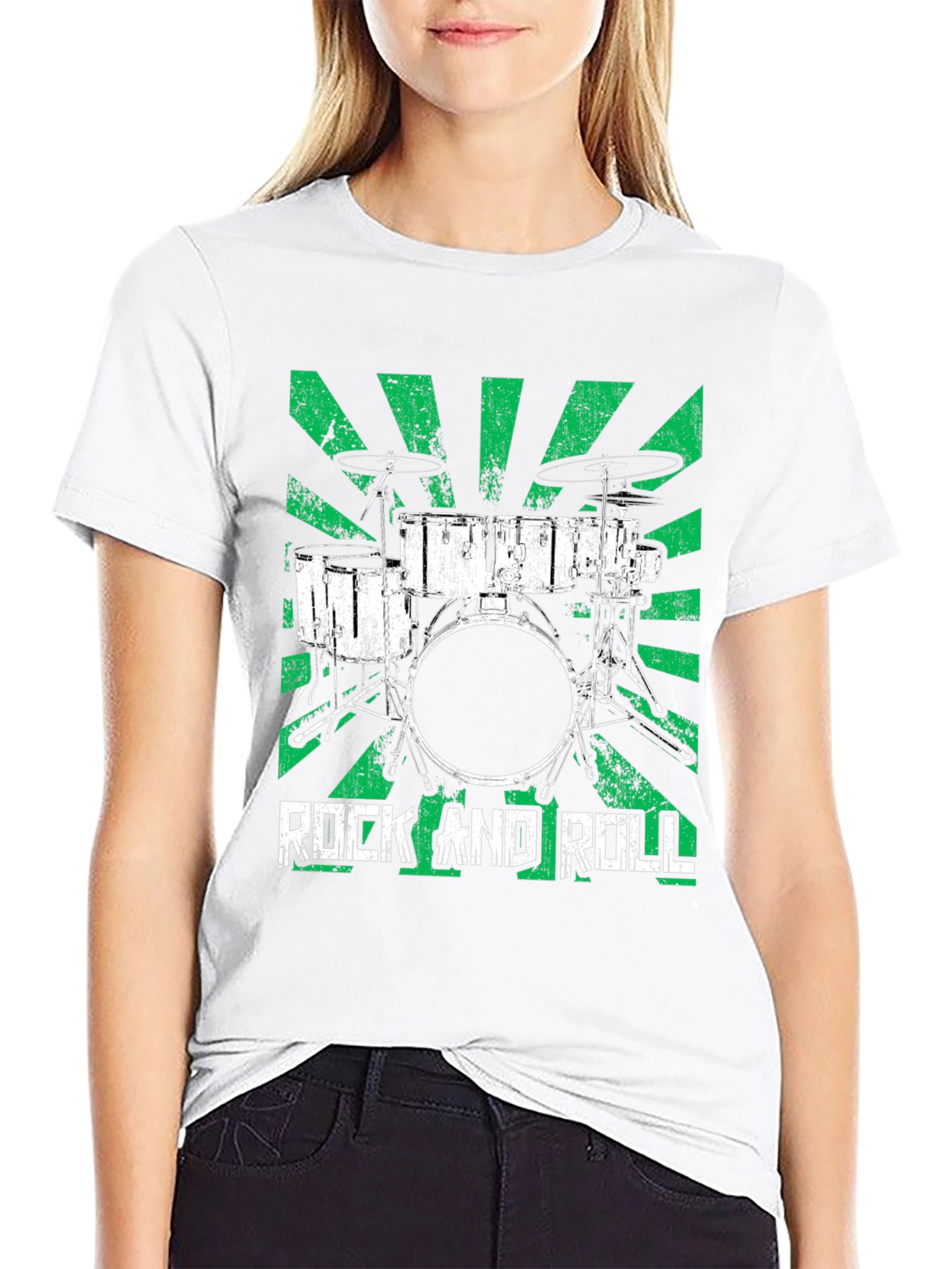 Rock and Roll Drum Set T-Shirt - Greenburst Design