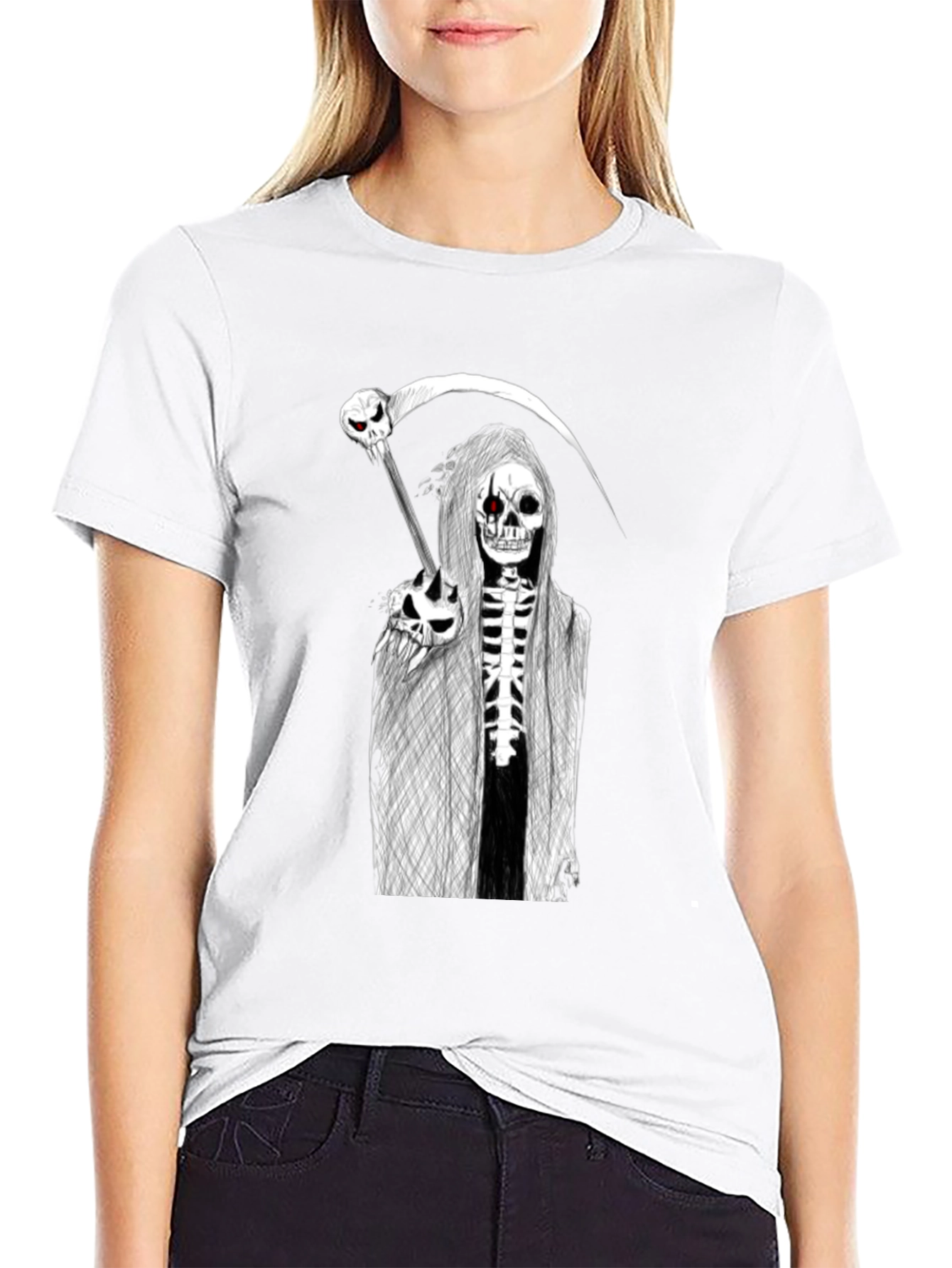 Grim Reaper Graphic Tee - Skull Scythe Print