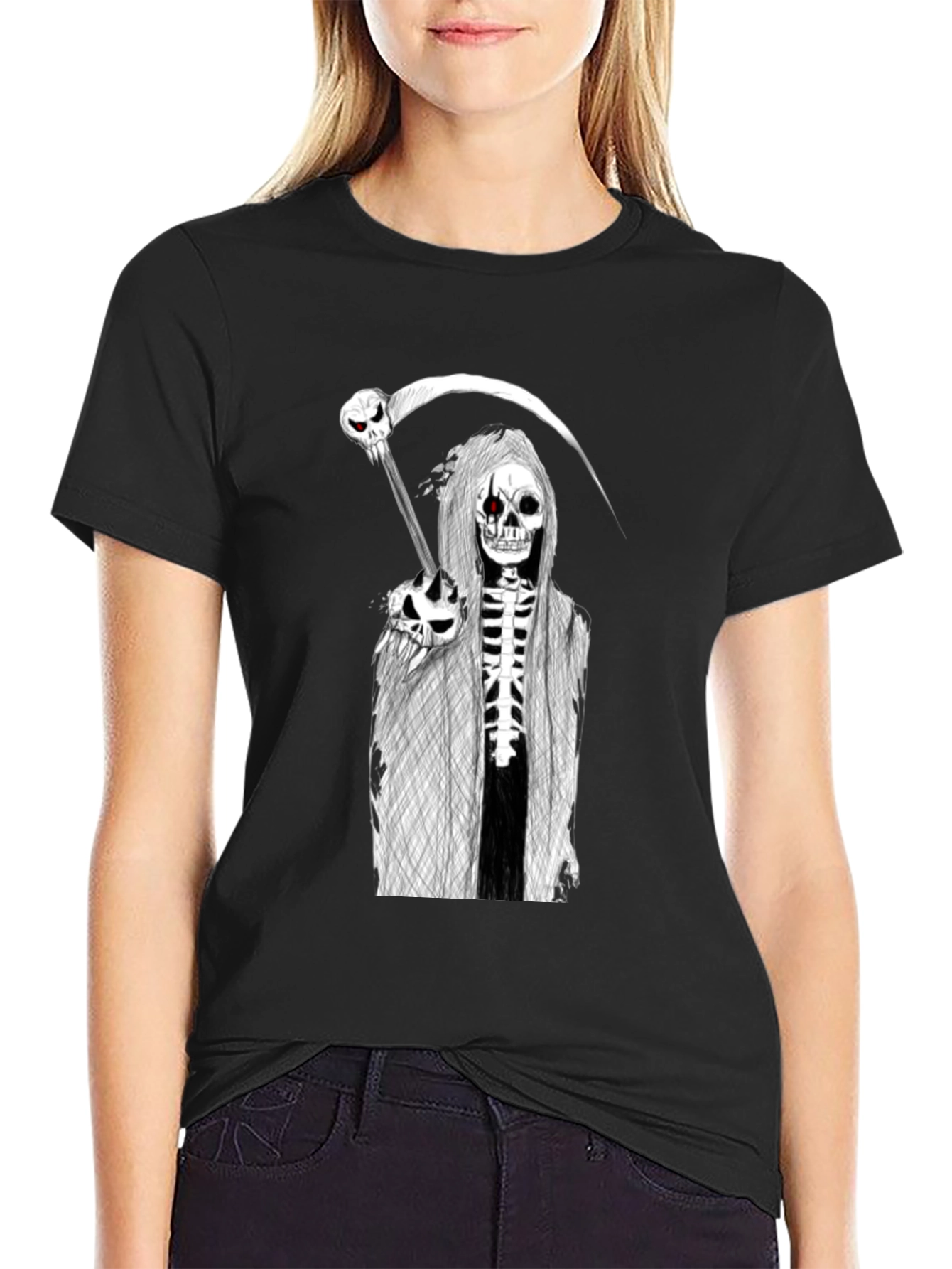 Grim Reaper Graphic Tee - Skull Scythe Print