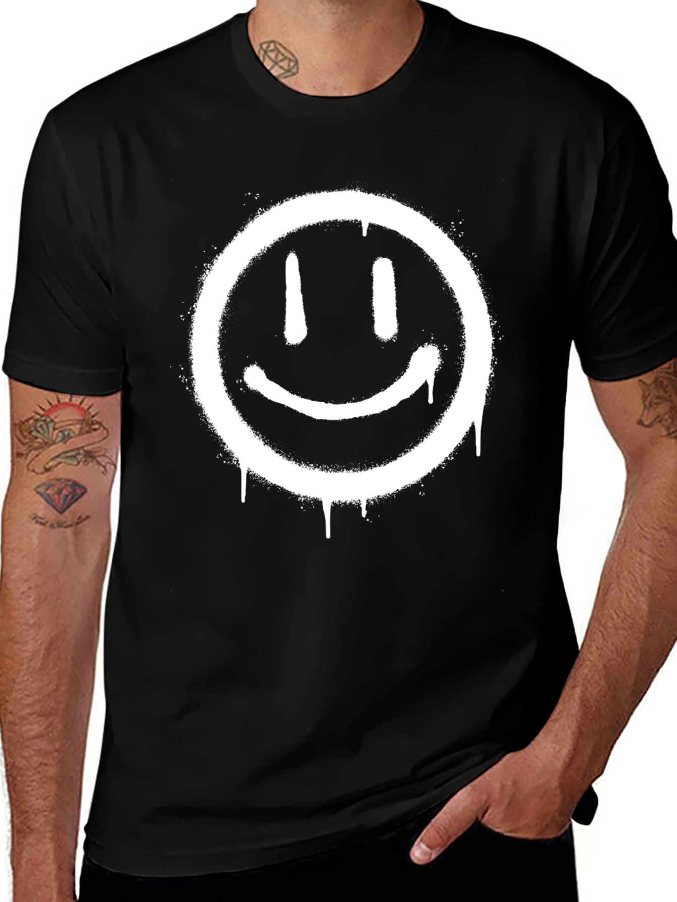 Smiley Face Graphic T-Shirt - Mens Black Tee