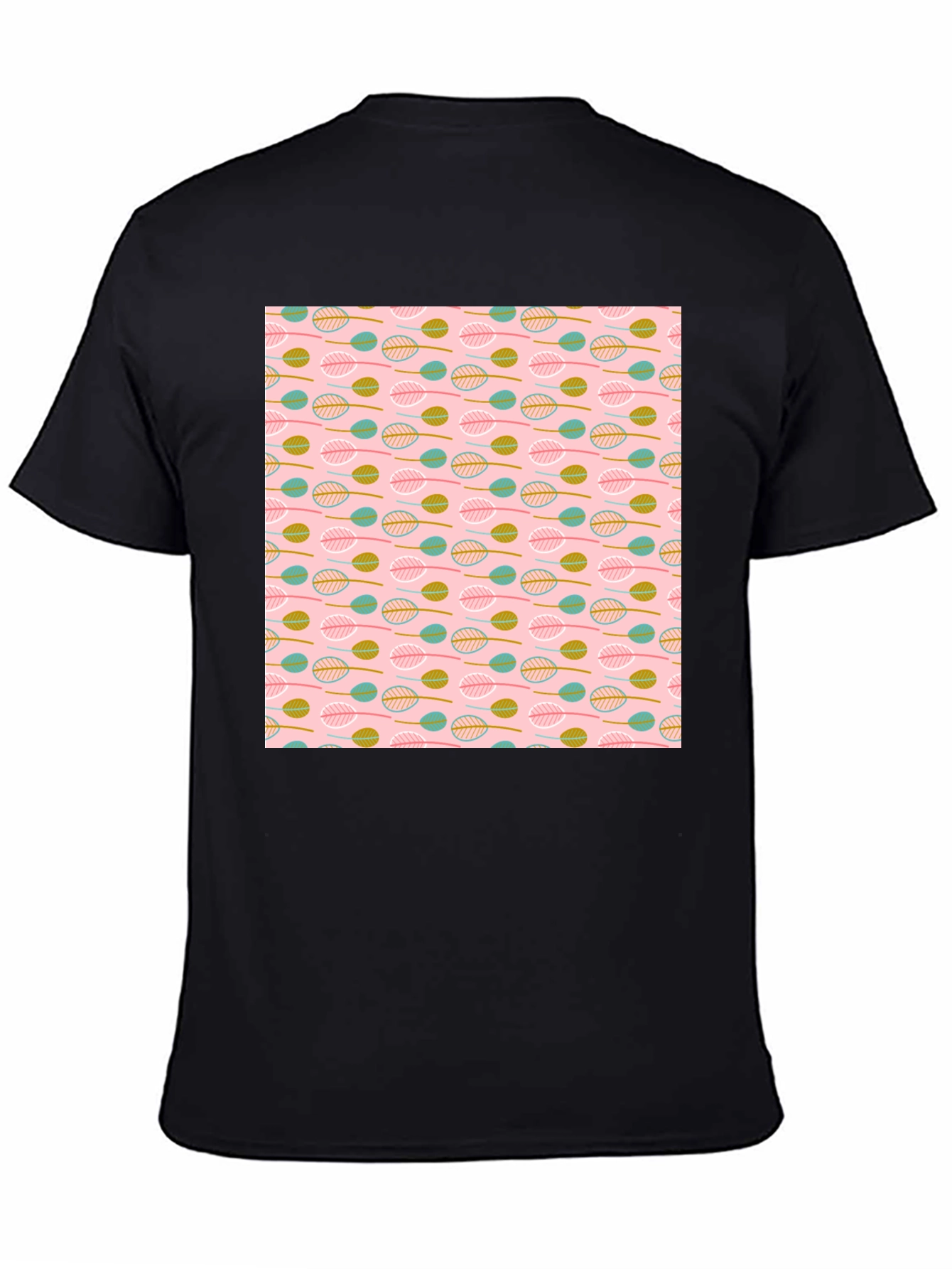 Leaf Pattern T-Shirt - Black Crew Neck Tee