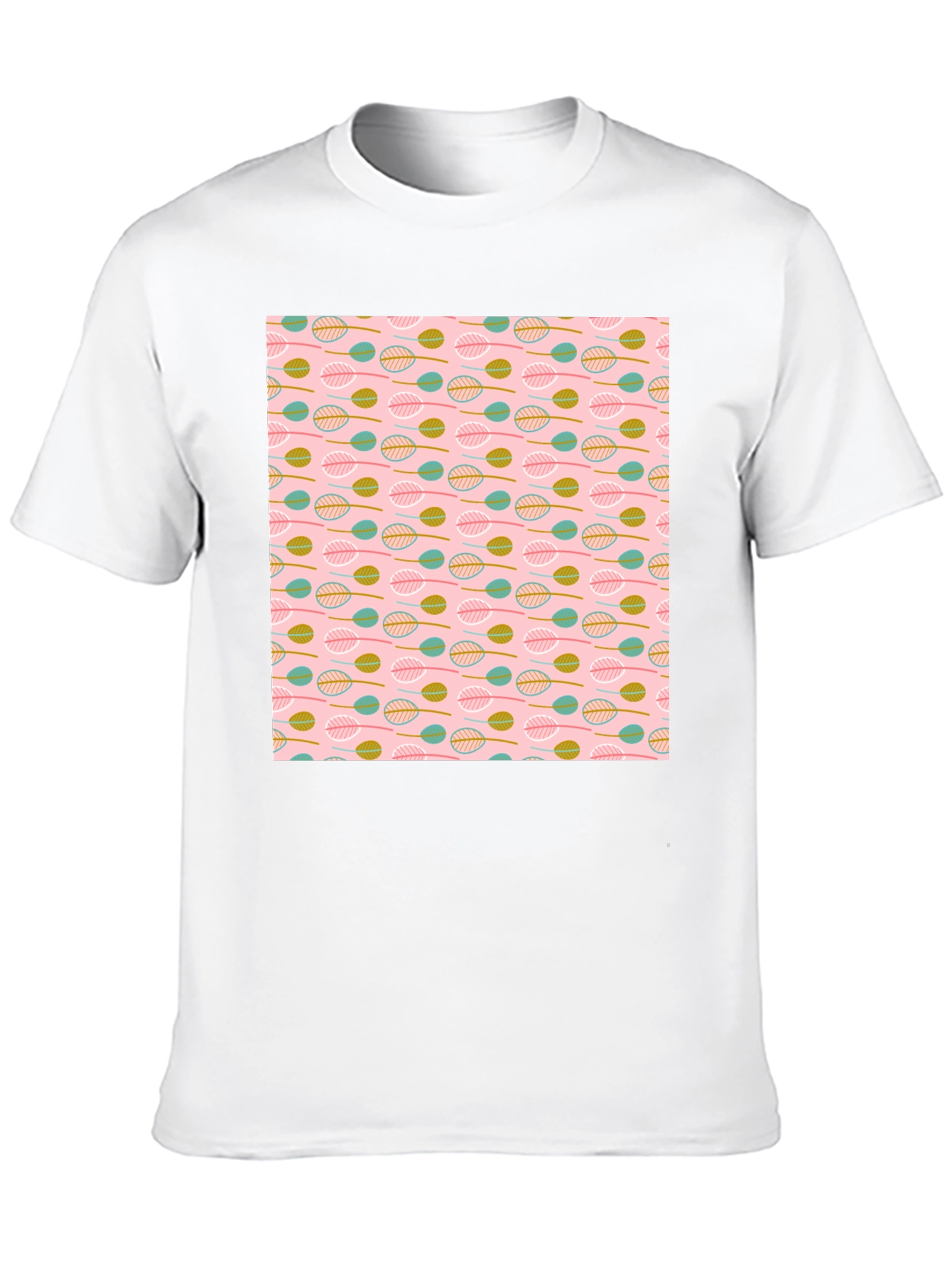 Leaf Pattern T-Shirt - Black Crew Neck Tee