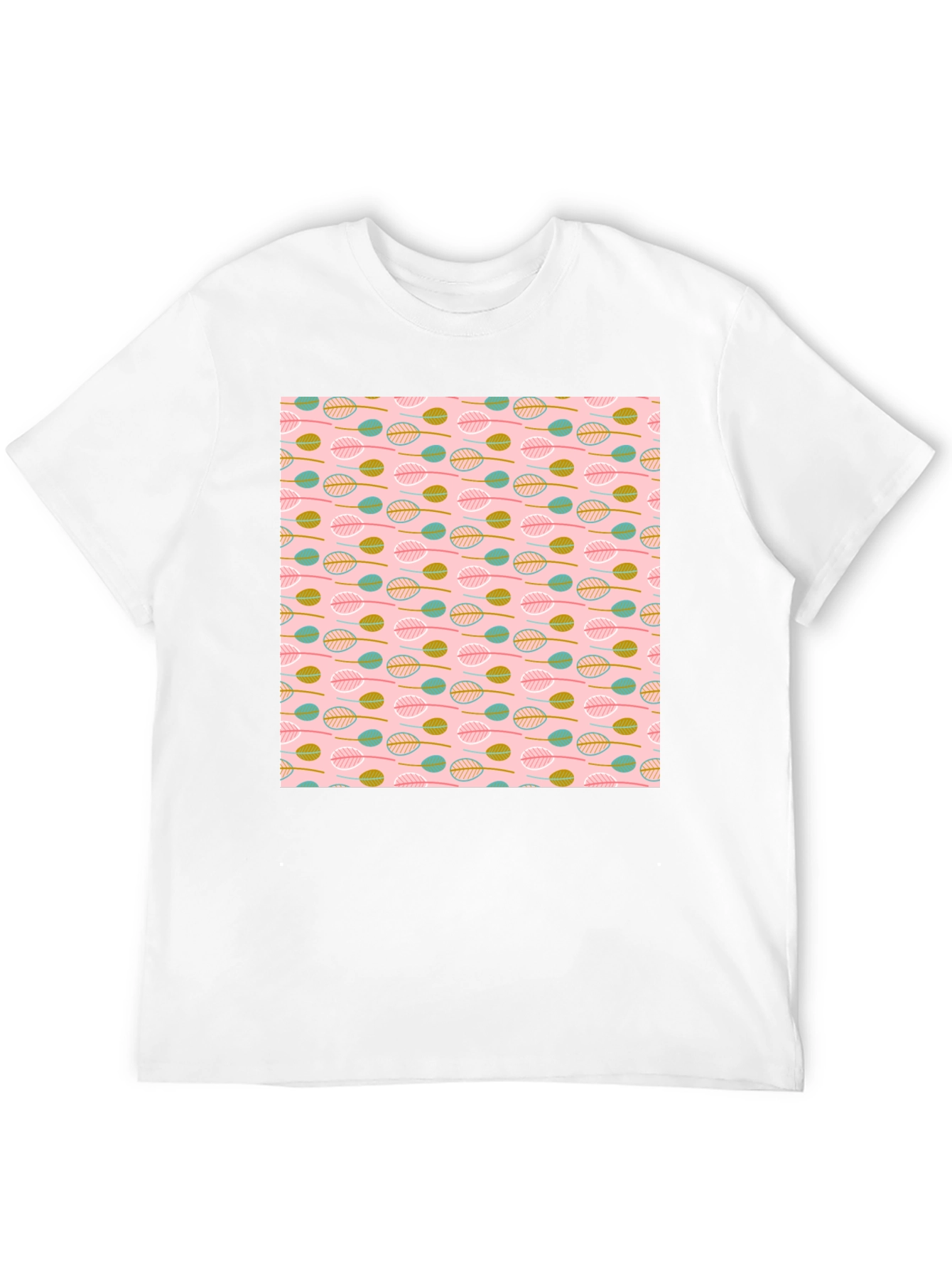 Leaf Pattern T-Shirt - Black Crew Neck Tee