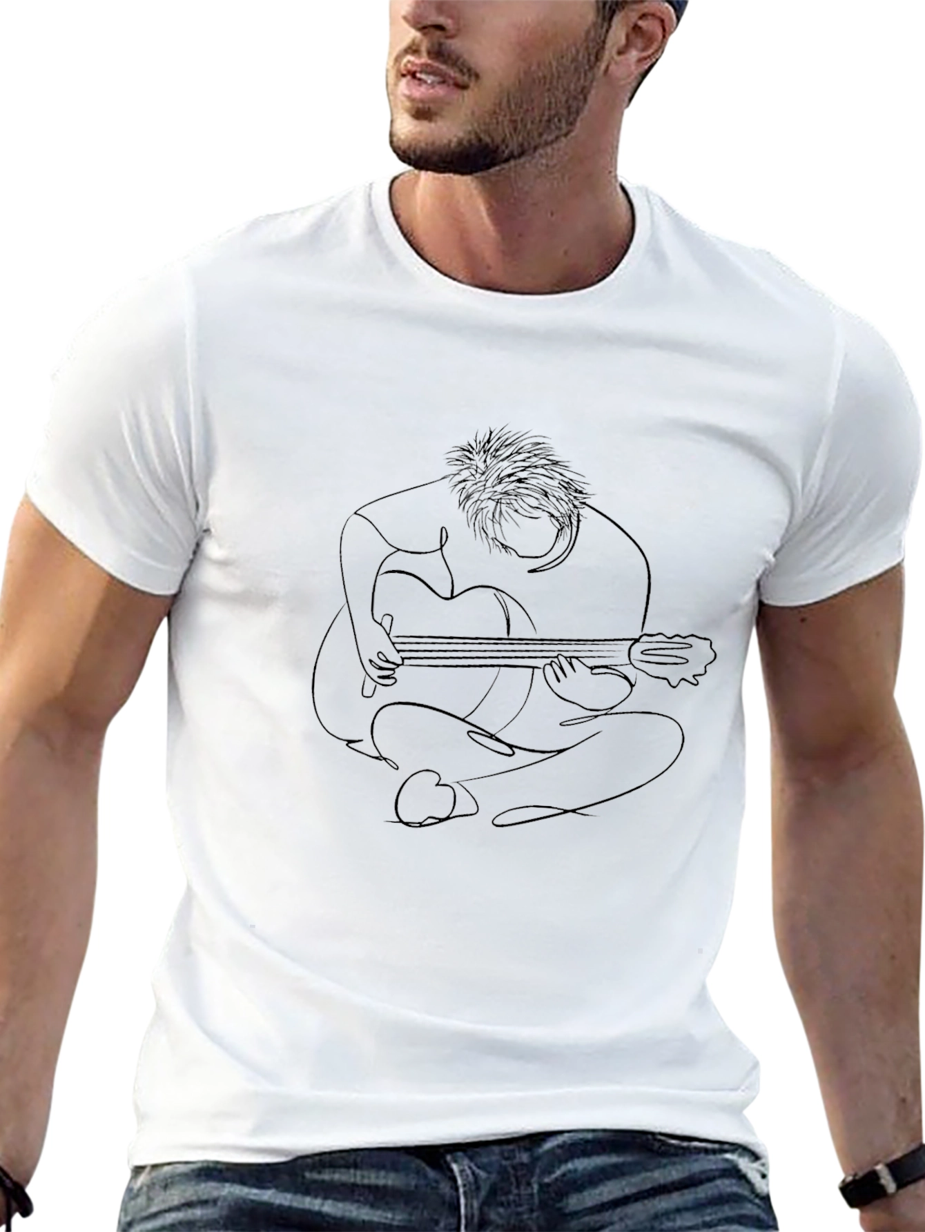 Guitar Player Line Art Graphic Tee