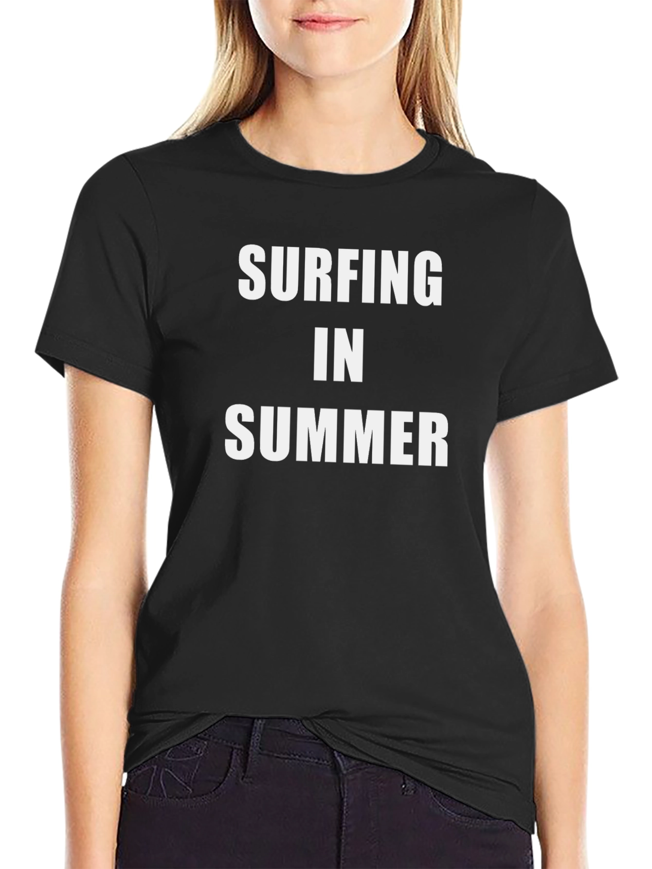 Surfing in Summer Black T-Shirt