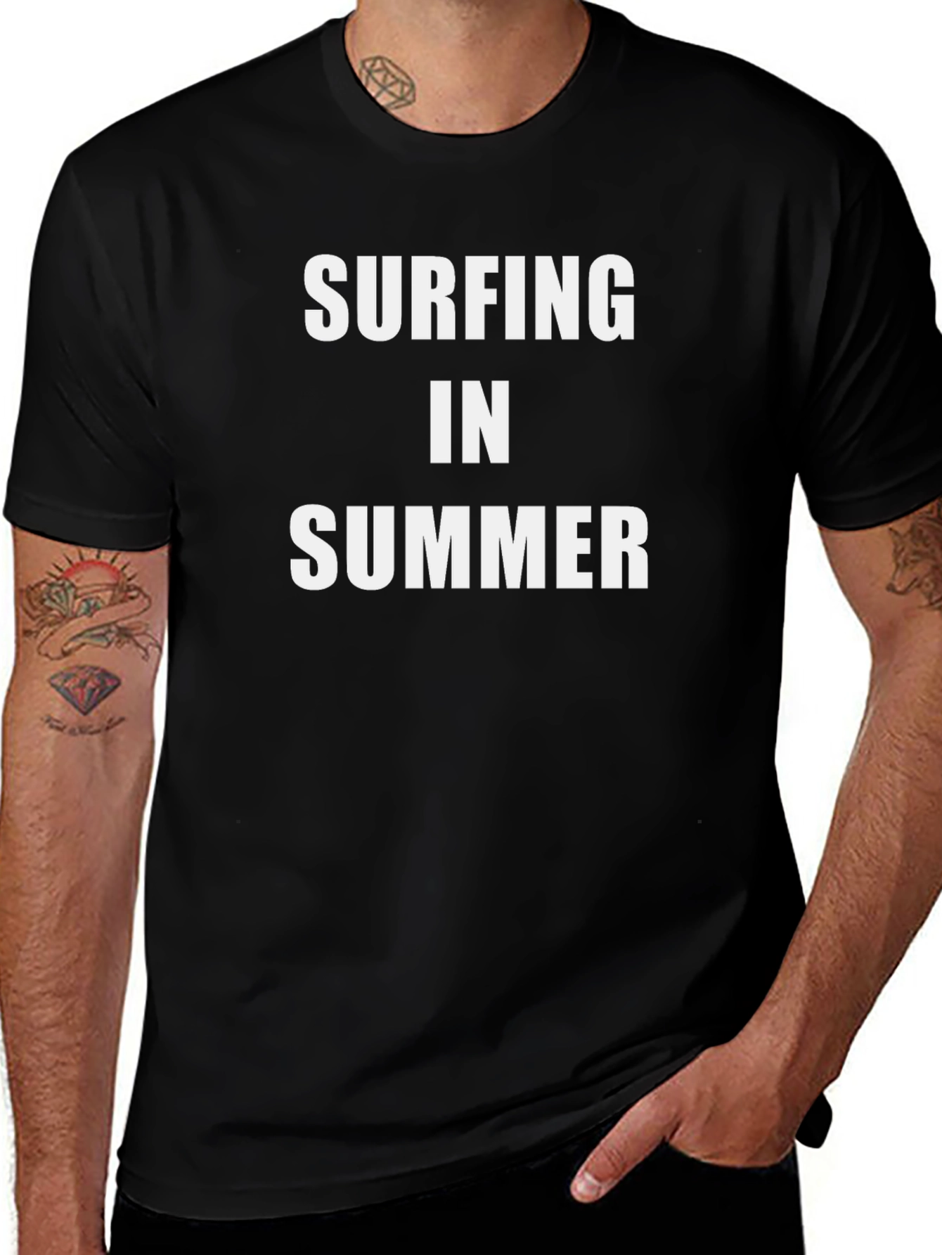 Surfing in Summer Black T-Shirt