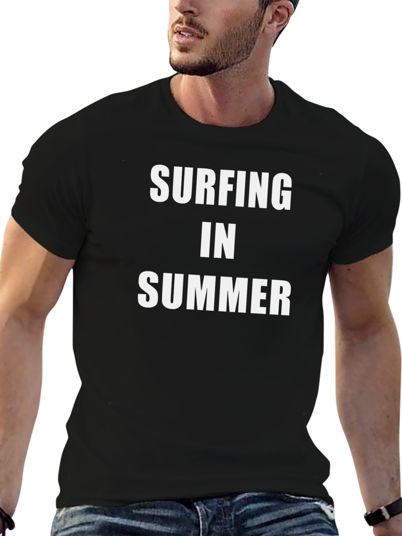 Surfing in Summer Black T-Shirt