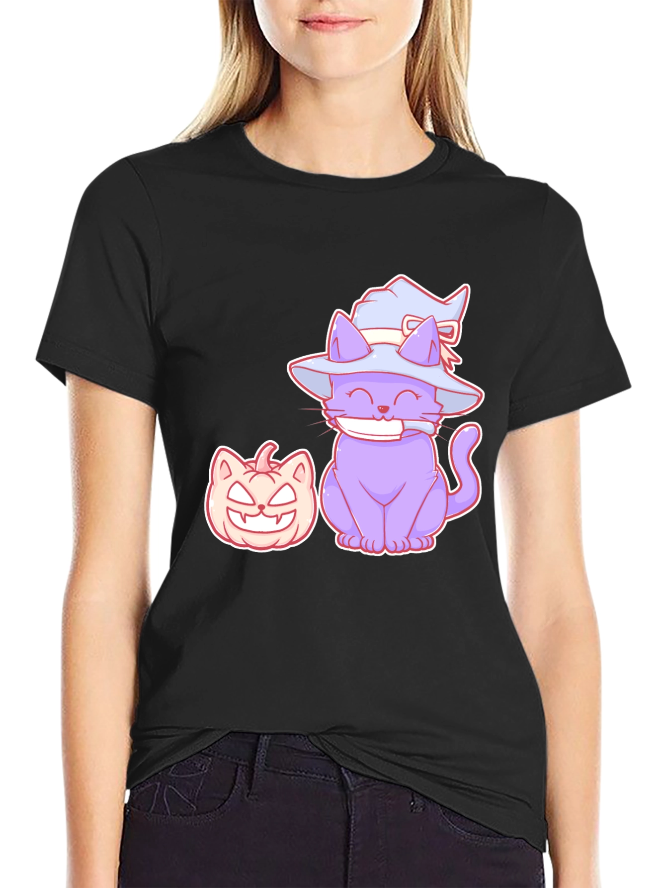 Halloween Cat and Pumpkin Graphic T-Shirt
