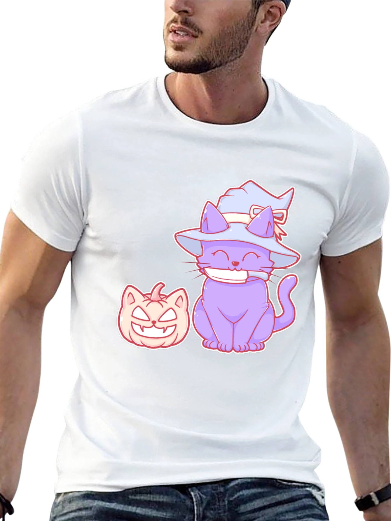 Halloween Cat and Pumpkin Graphic T-Shirt