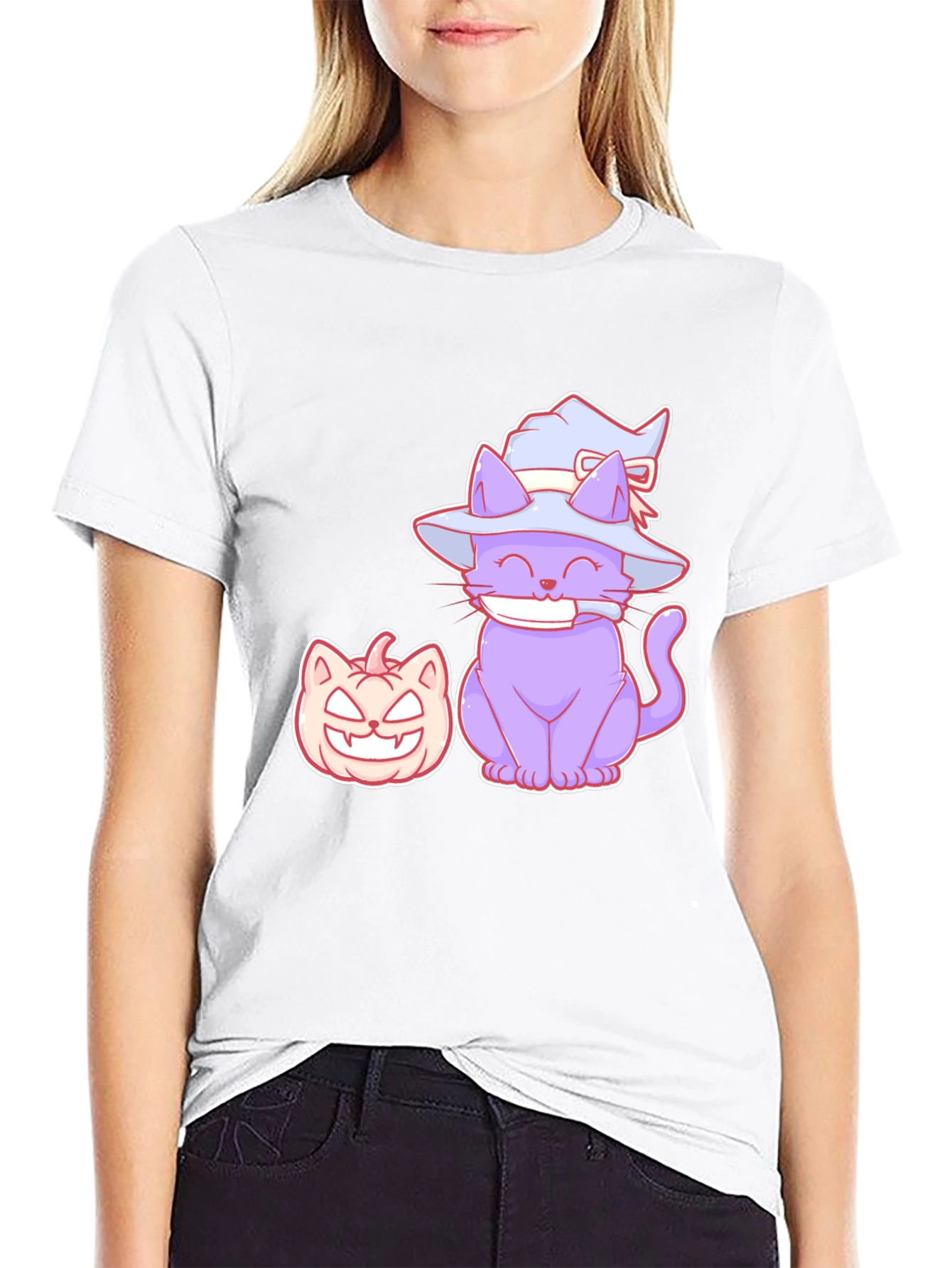 Halloween Cat and Pumpkin Graphic T-Shirt