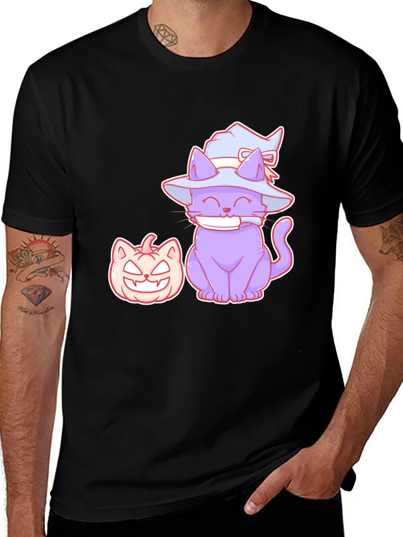 Halloween Cat and Pumpkin Graphic T-Shirt