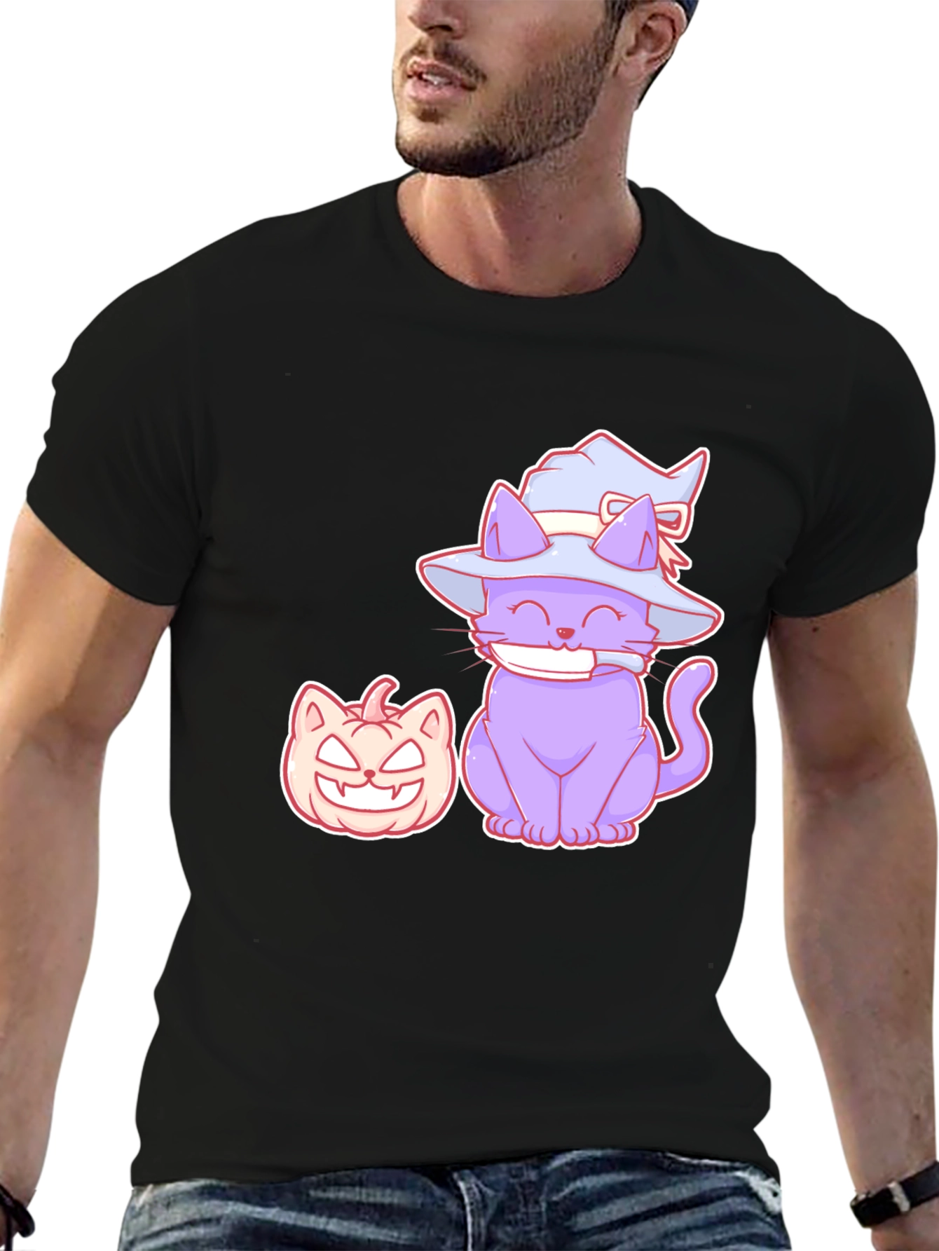Halloween Cat and Pumpkin Graphic T-Shirt