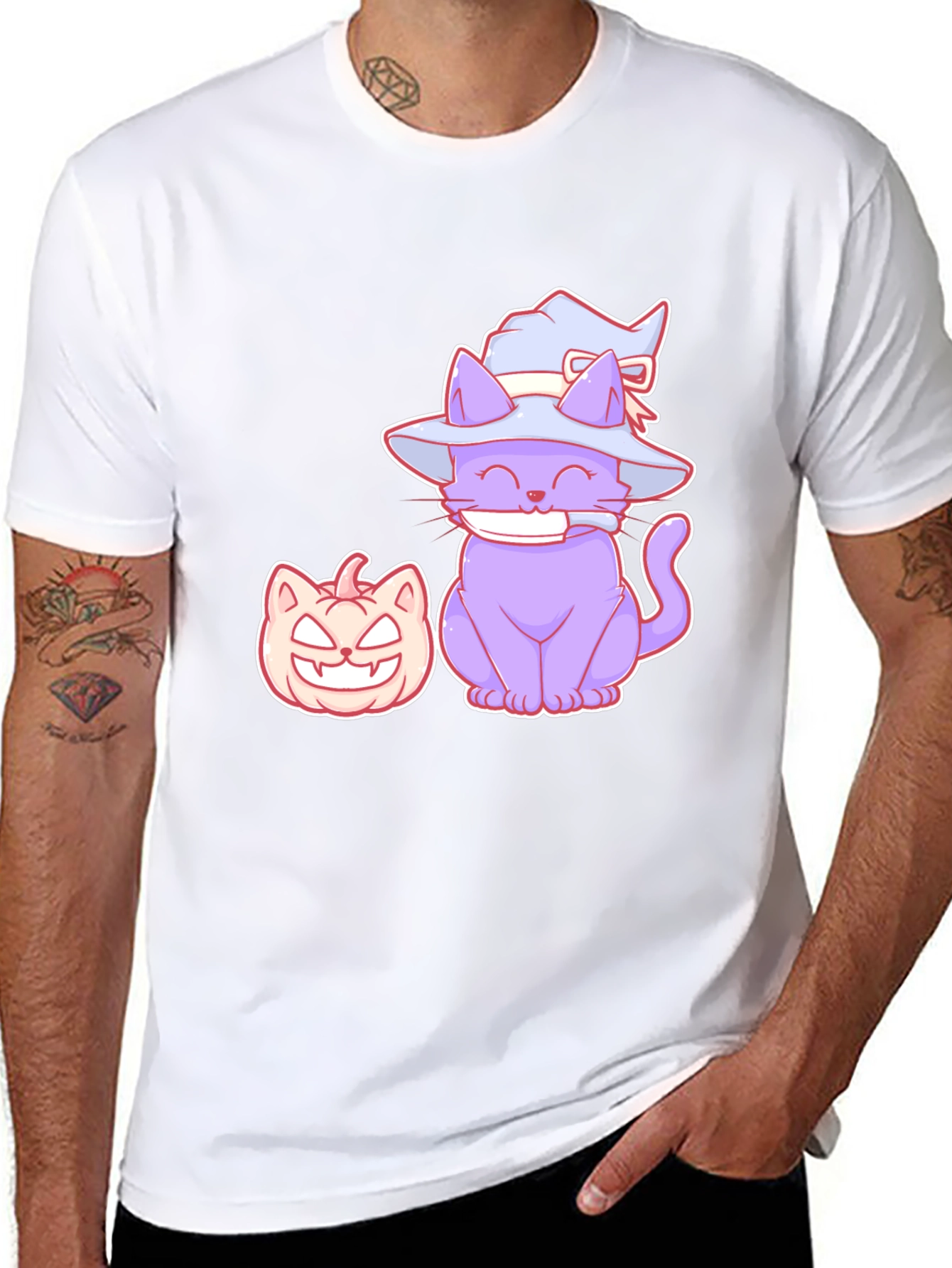 Halloween Cat and Pumpkin Graphic T-Shirt