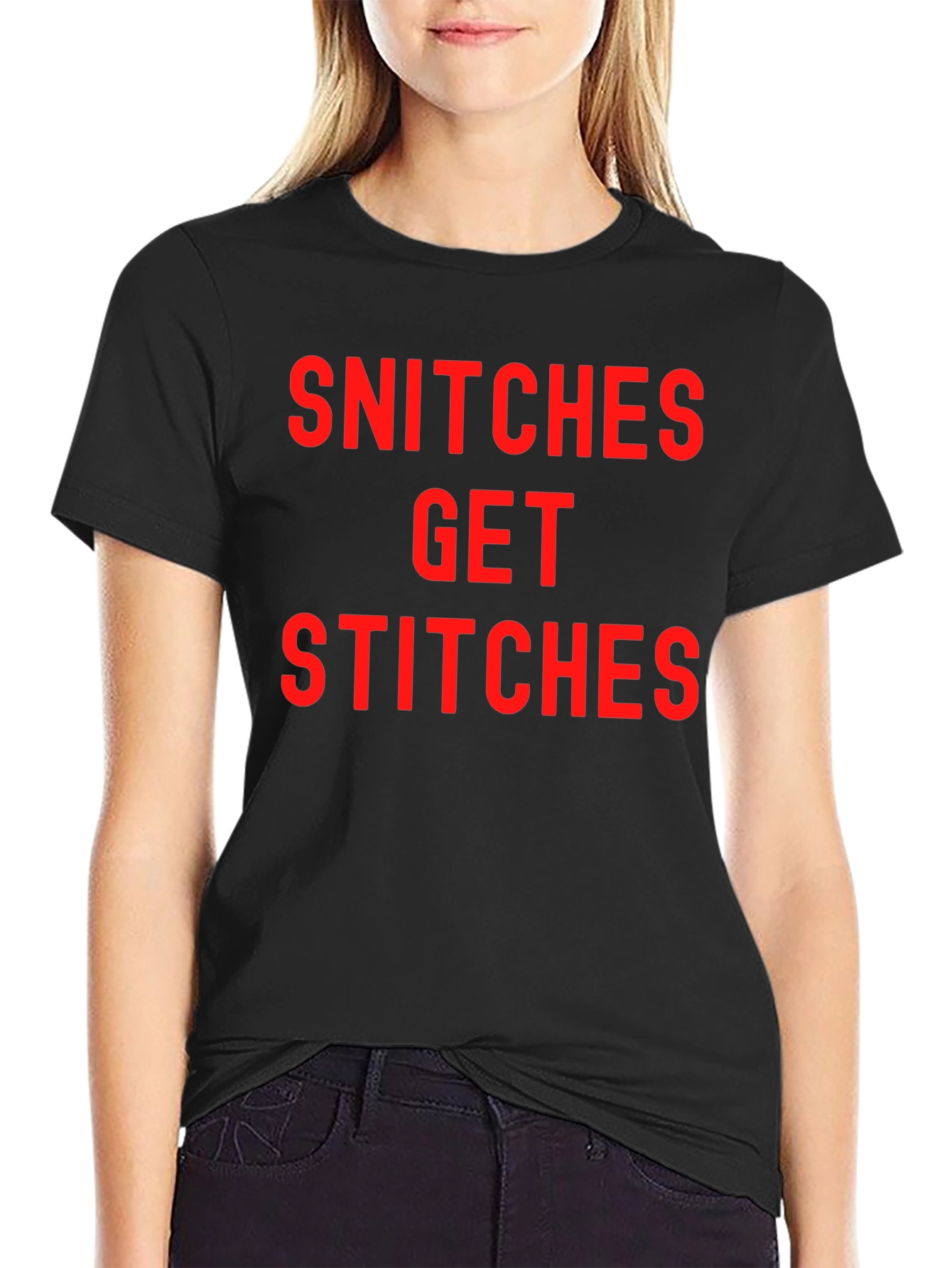 Snitches Get Stitches Black Graphic Tee
