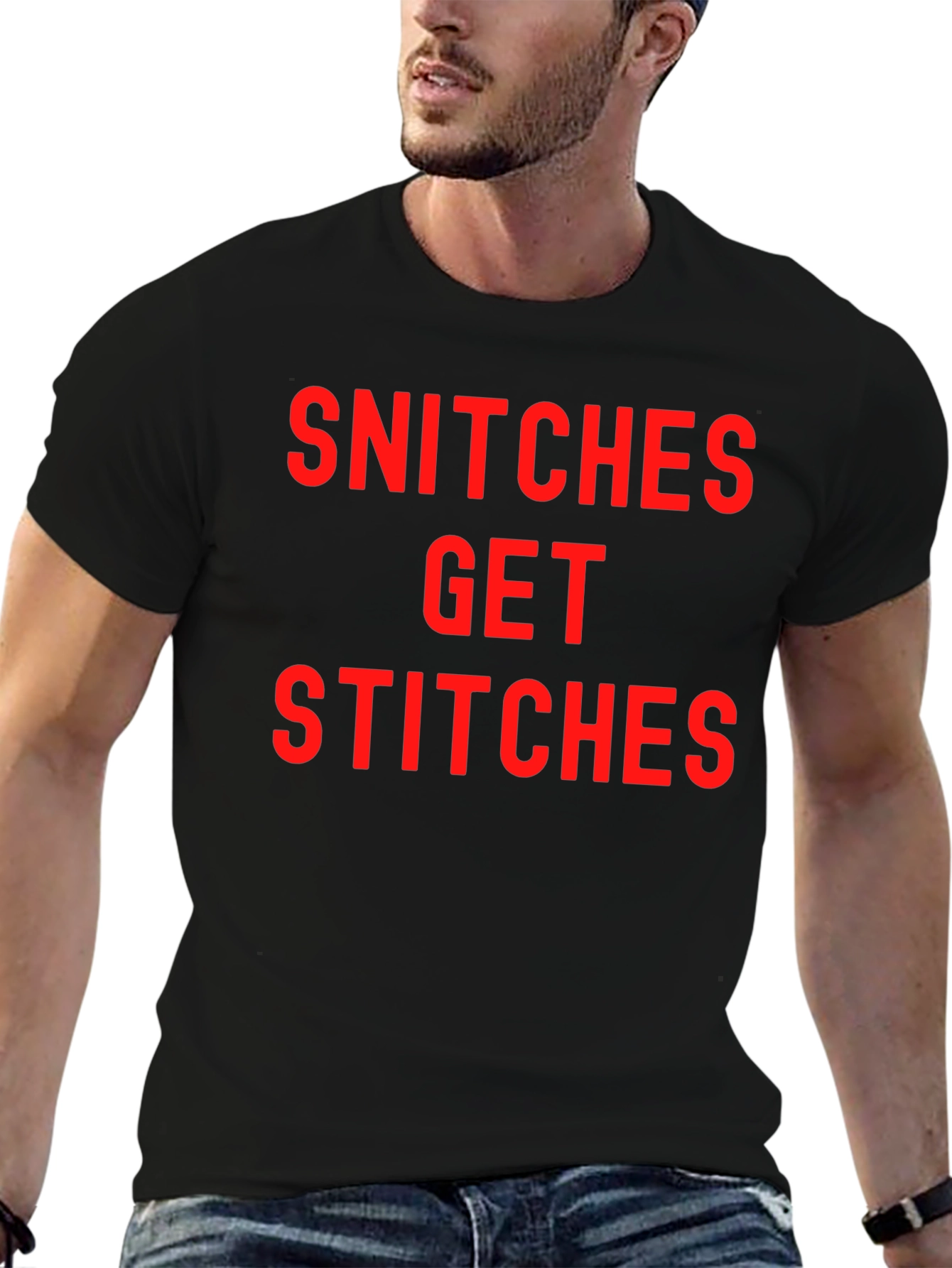 Snitches Get Stitches Black Graphic Tee