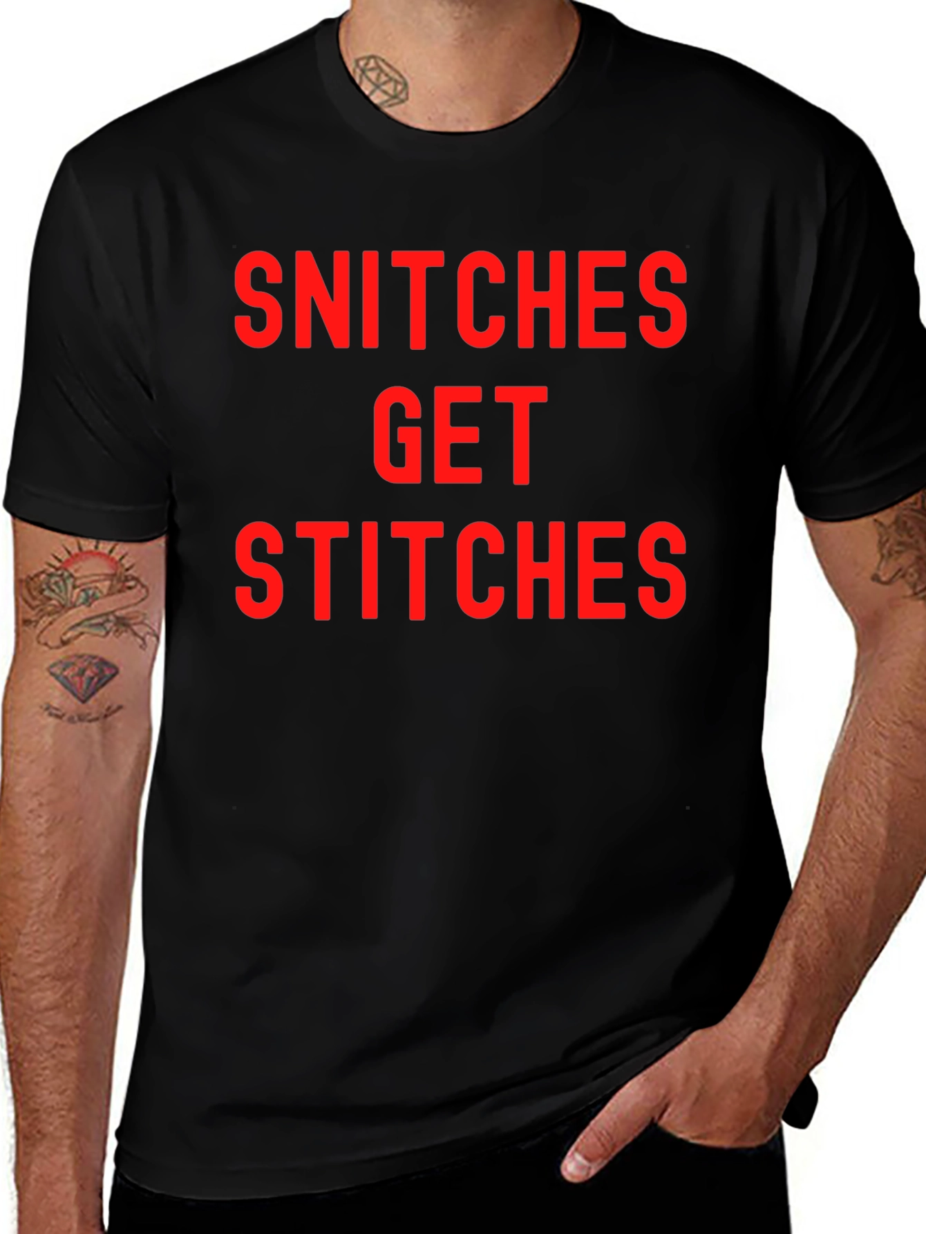 Snitches Get Stitches Black Graphic Tee