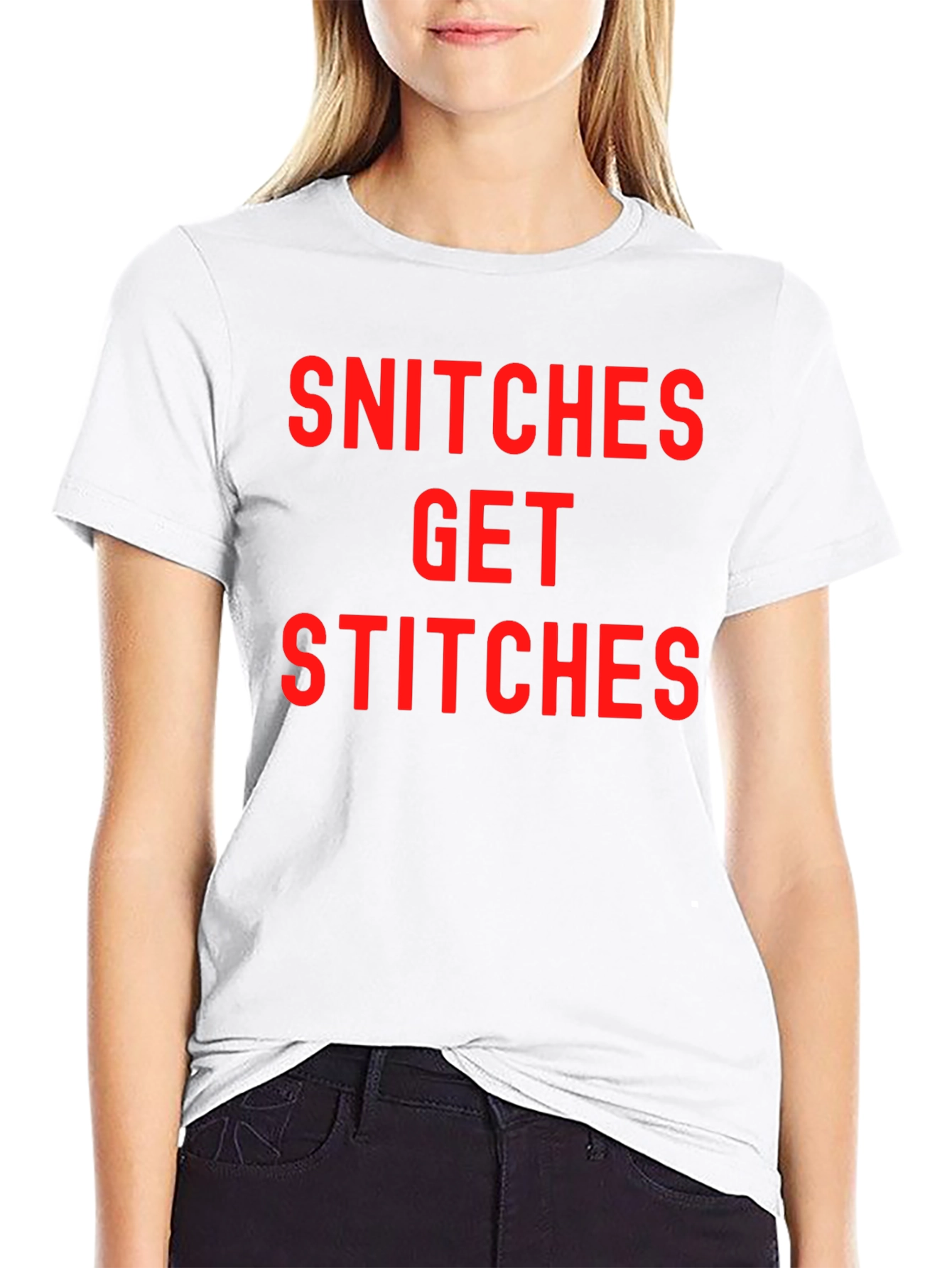 Snitches Get Stitches Black Graphic Tee