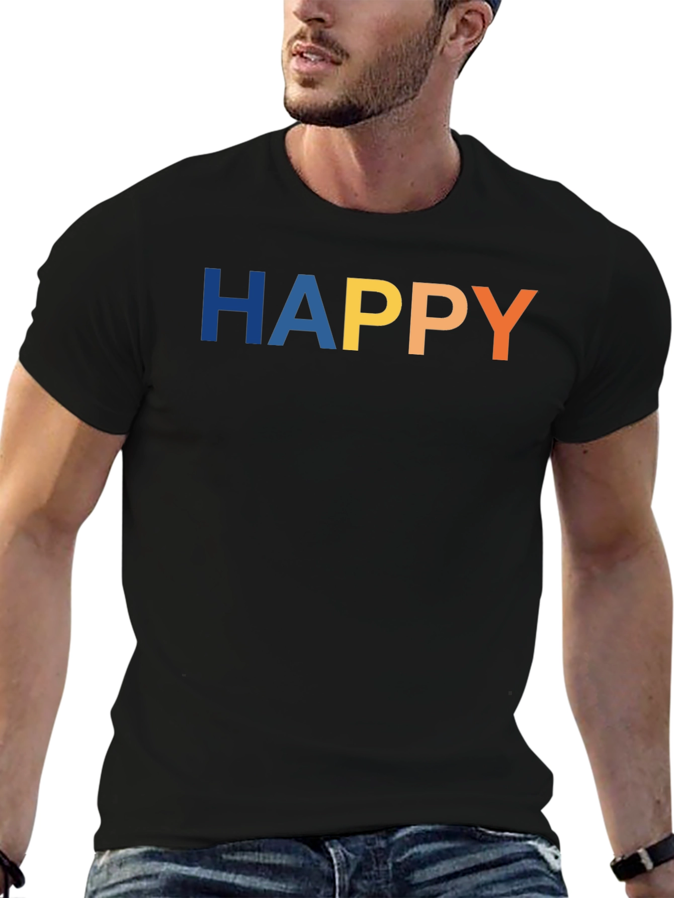 Happy Graphic Black T-Shirt for Men
