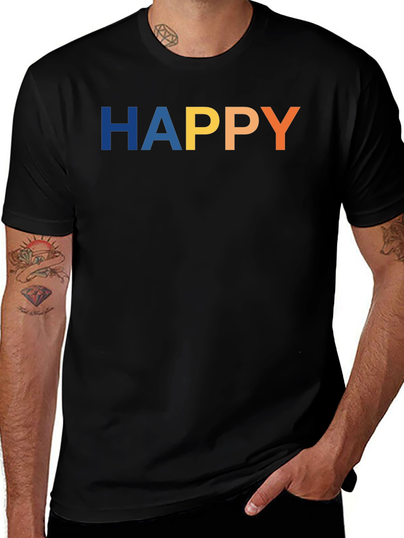 Happy Graphic Black T-Shirt for Men