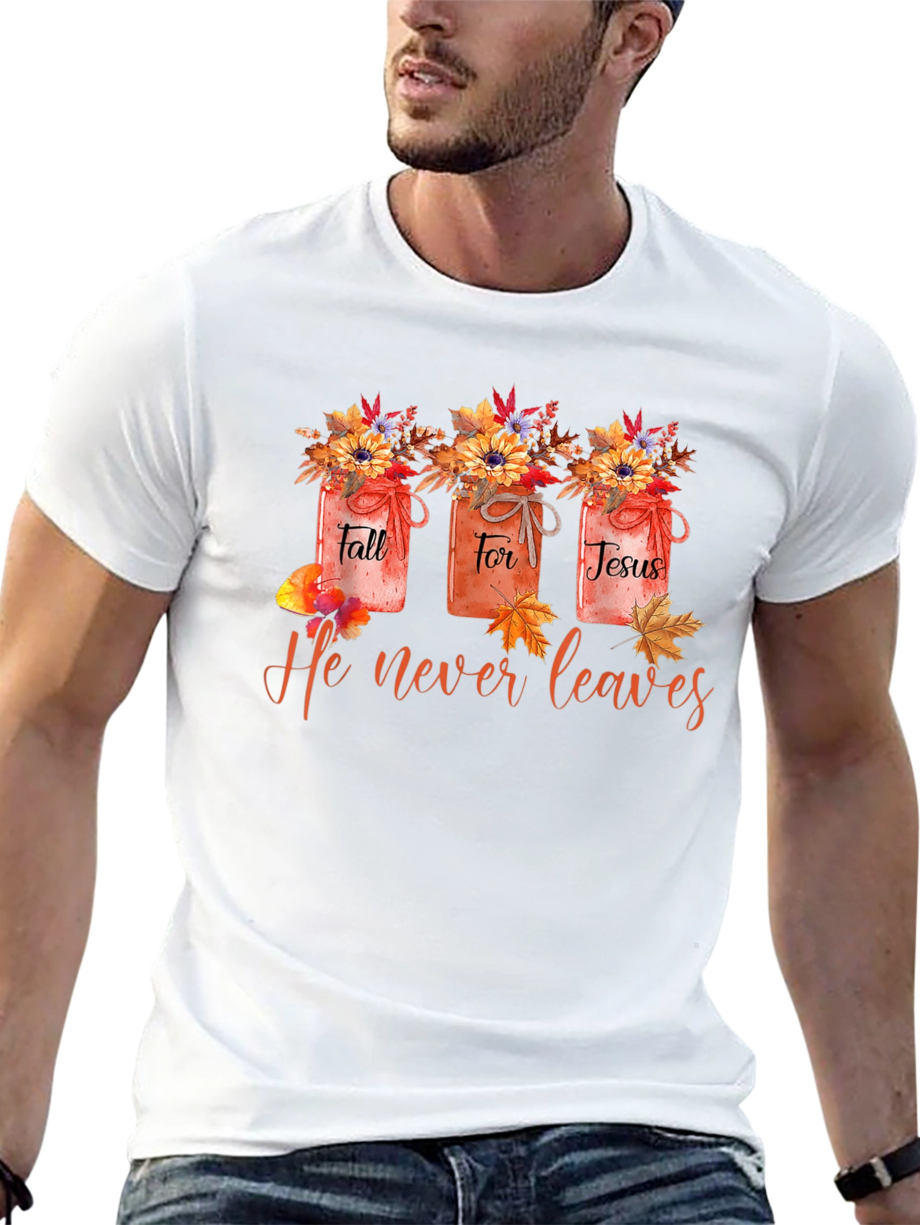 Fall For Jesus T-Shirt - He Never Leaves