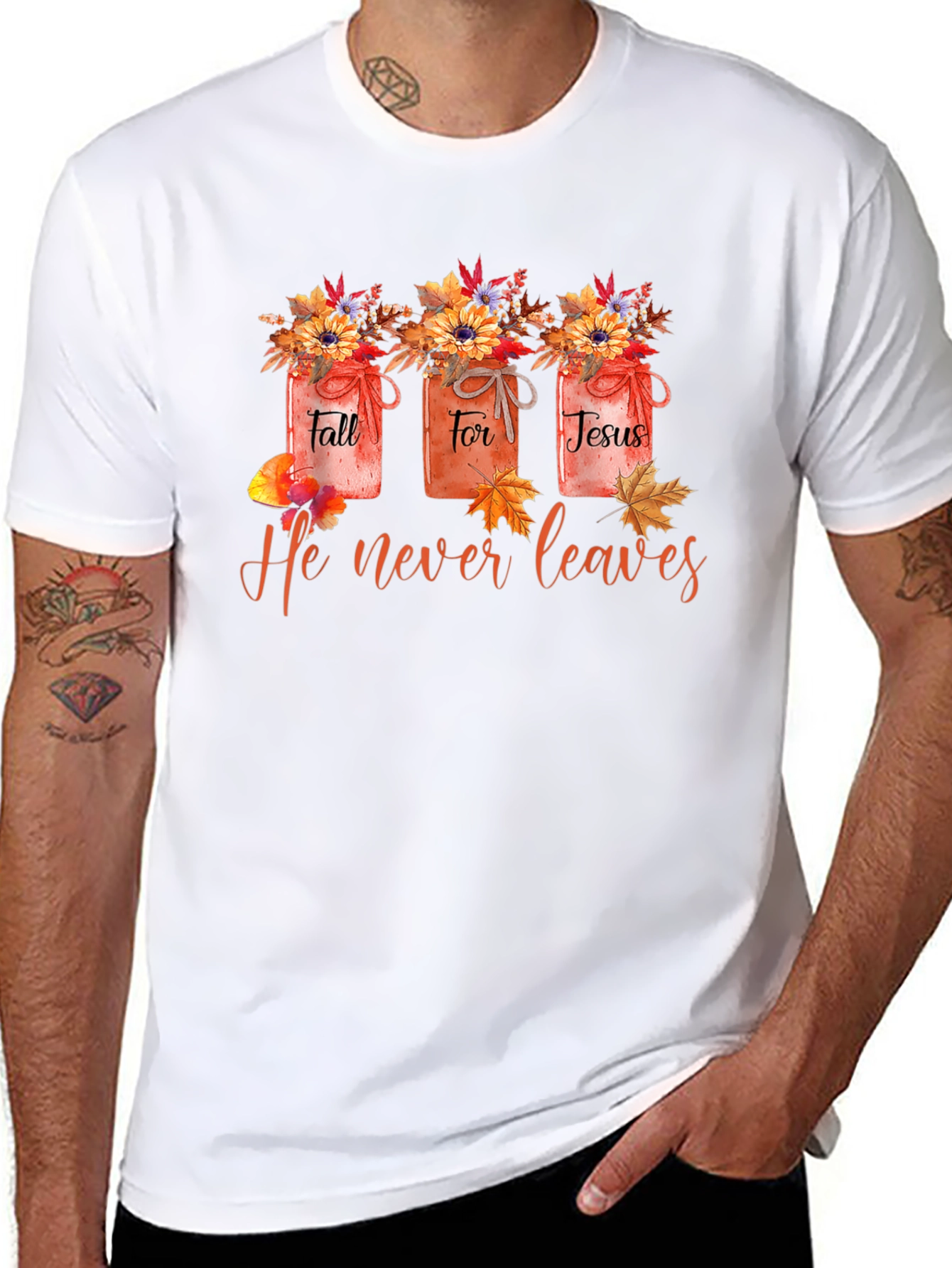 Fall For Jesus T-Shirt - He Never Leaves