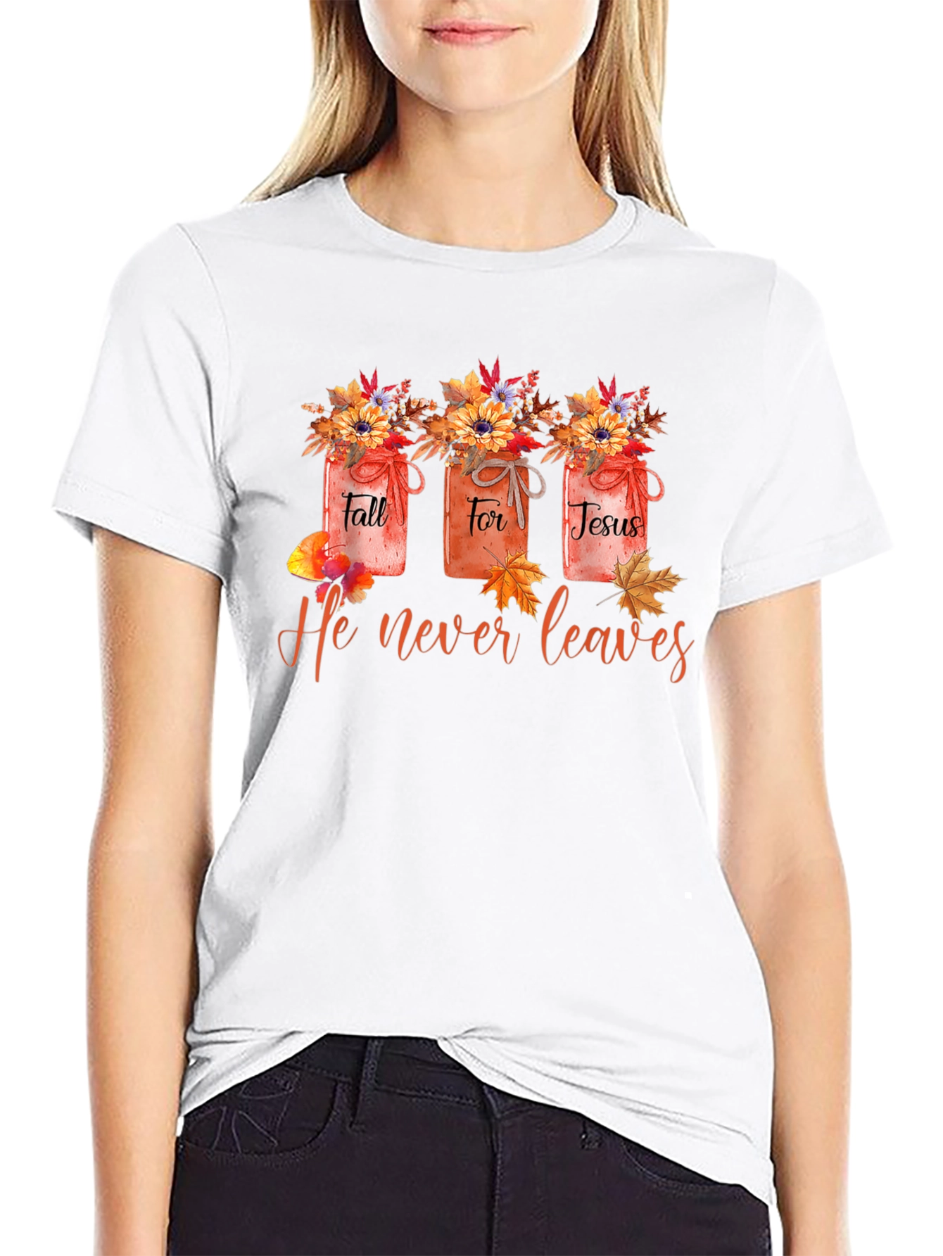 Fall For Jesus T-Shirt - He Never Leaves