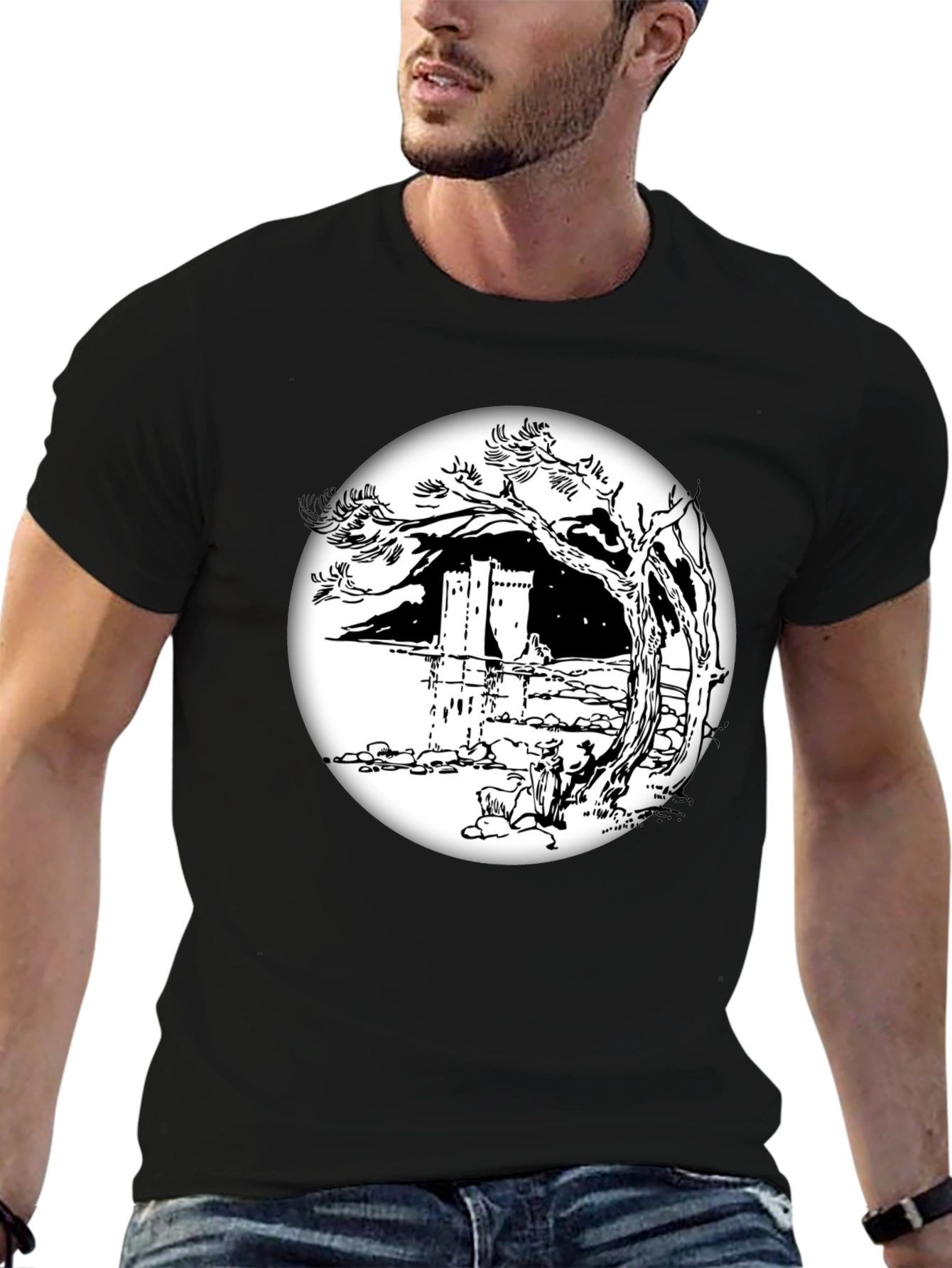 Monochrome Castle View T-Shirt