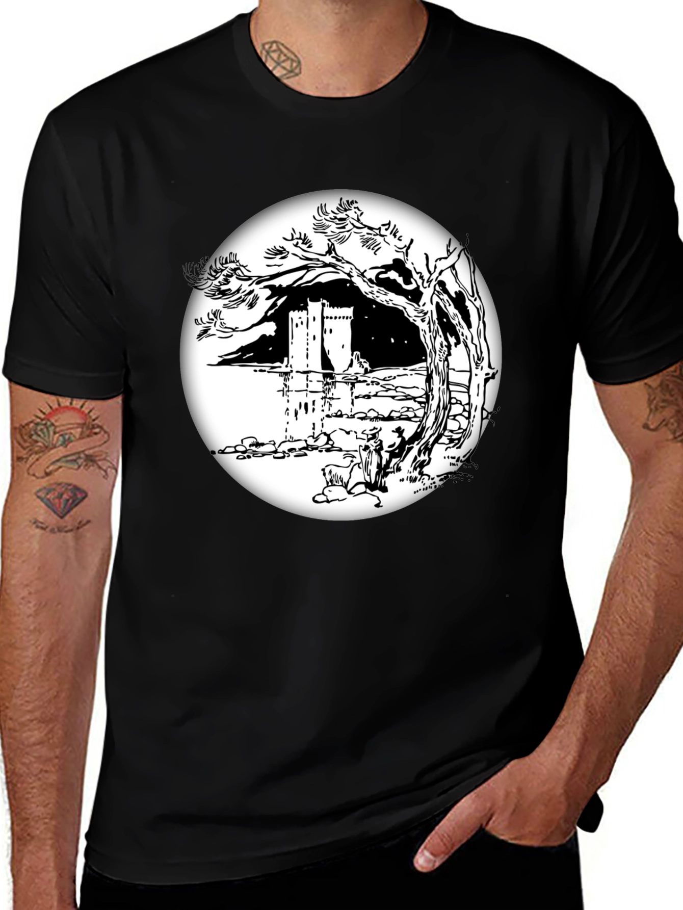 Monochrome Castle View T-Shirt
