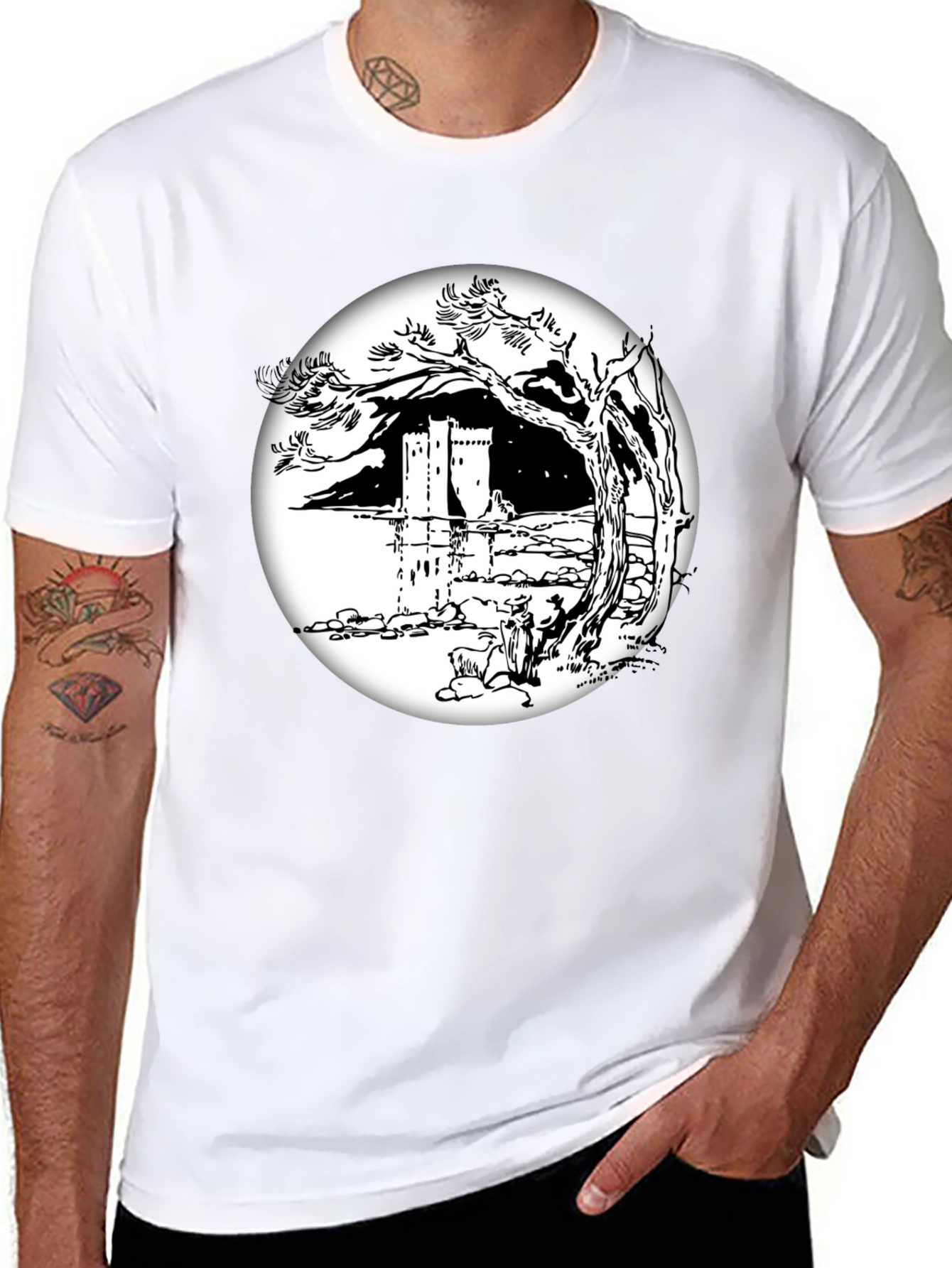 Monochrome Castle View T-Shirt
