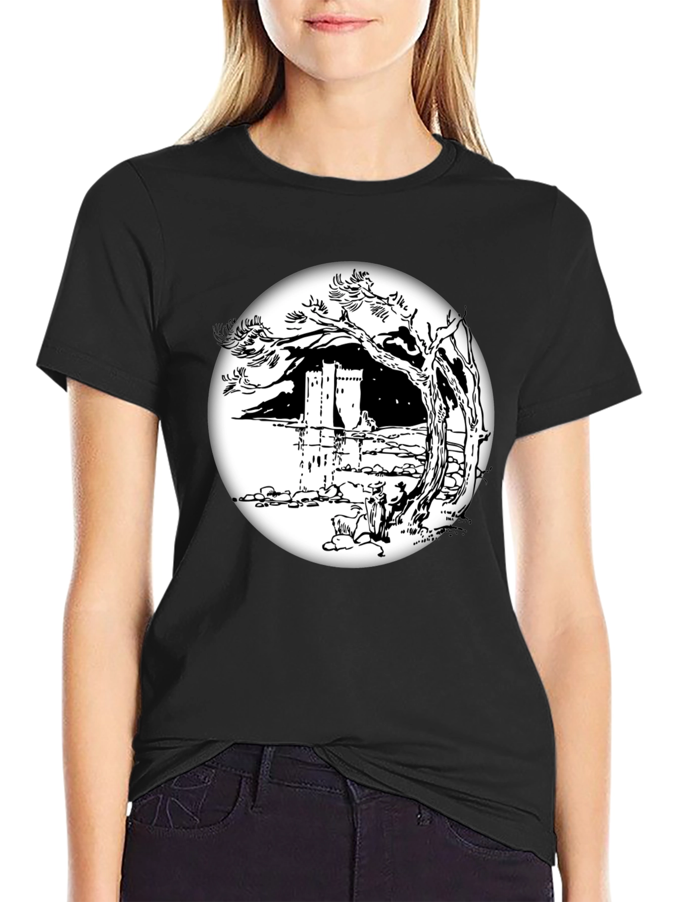 Monochrome Castle View T-Shirt