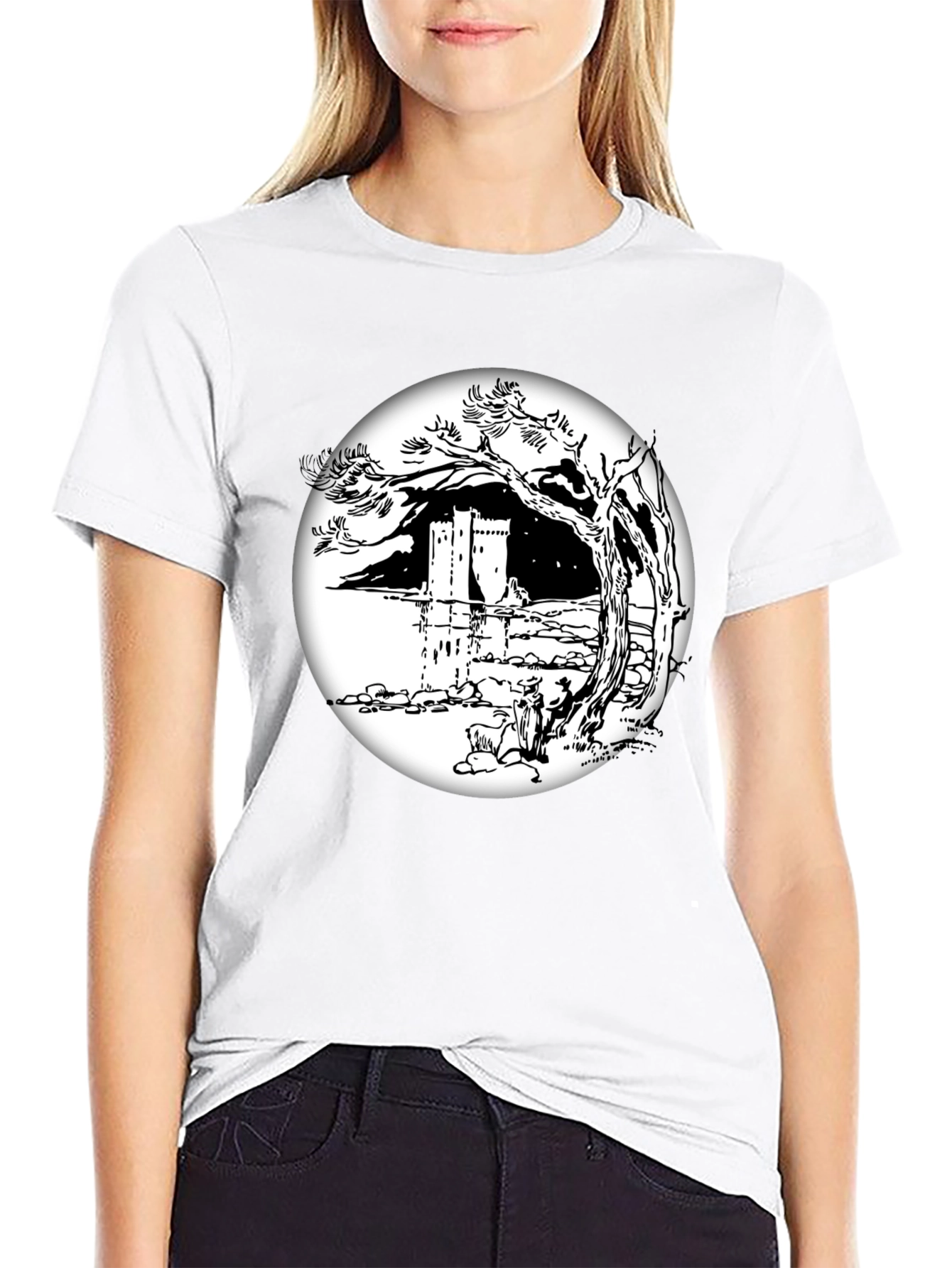 Monochrome Castle View T-Shirt