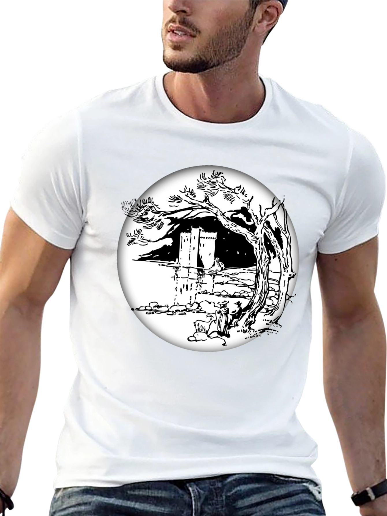 Monochrome Castle View T-Shirt