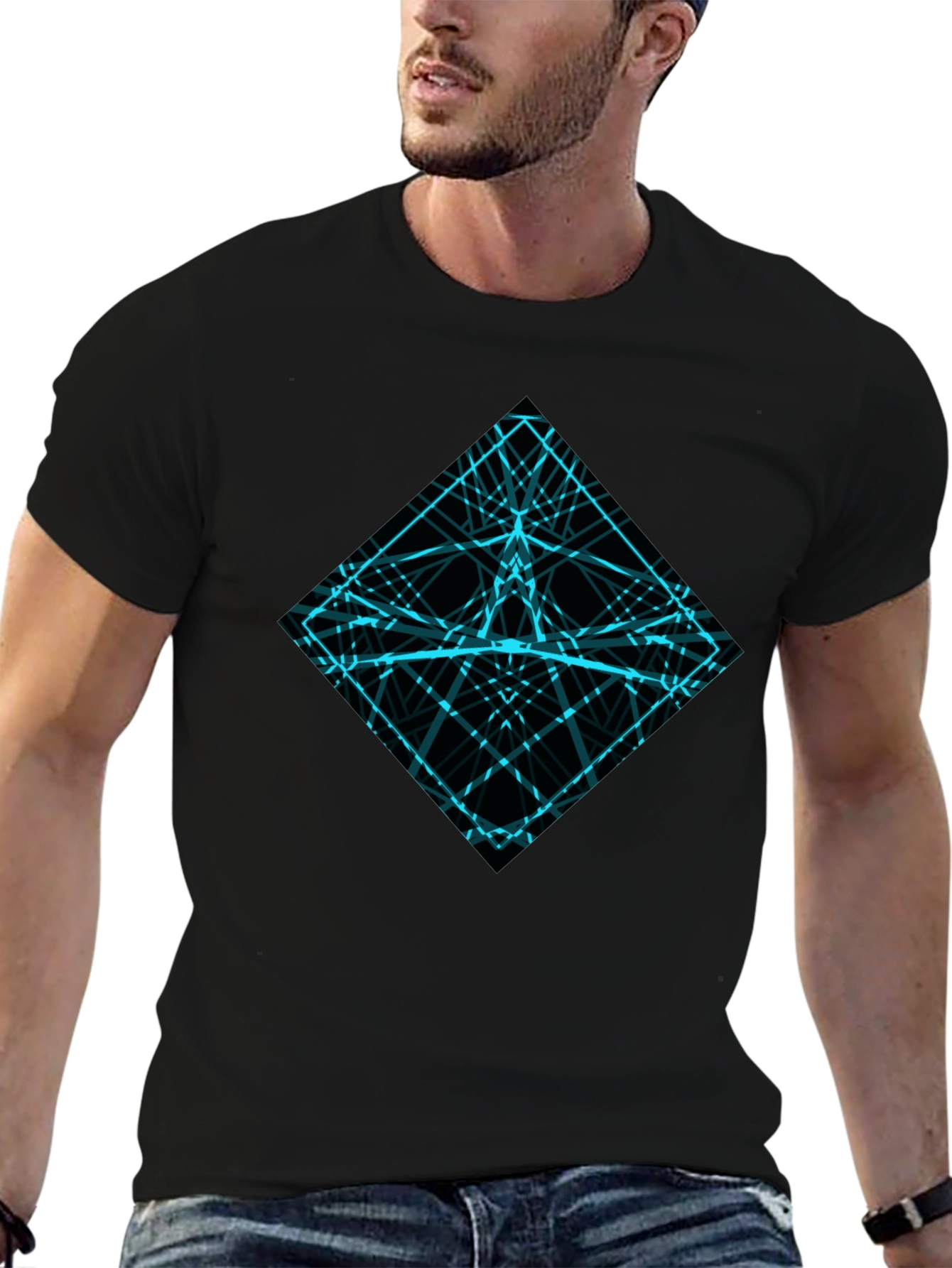 Geometric Lines Graphic Tee - Mens Black Shirt