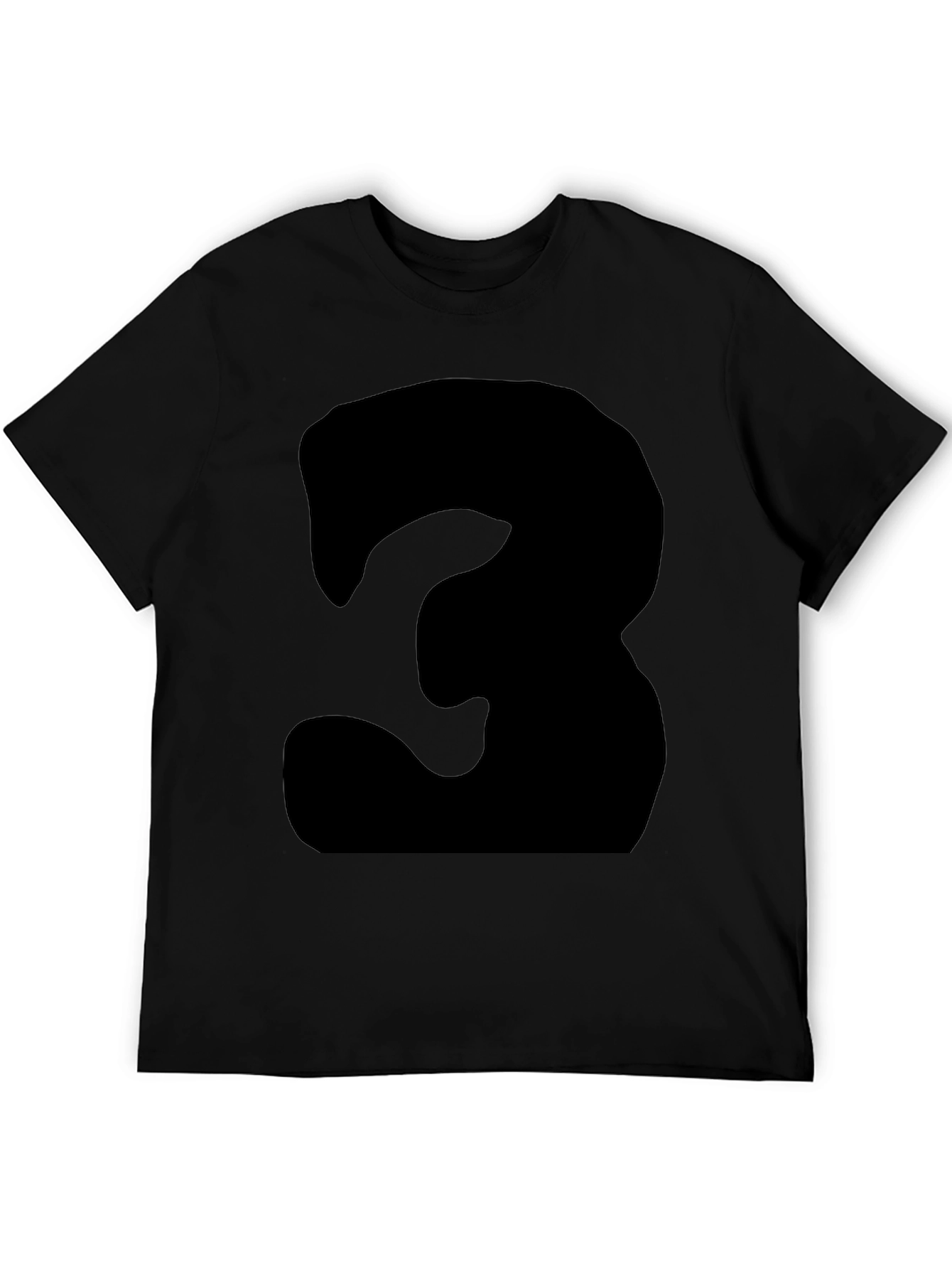 Mens Black T-Shirt with Bold Number 3 Design