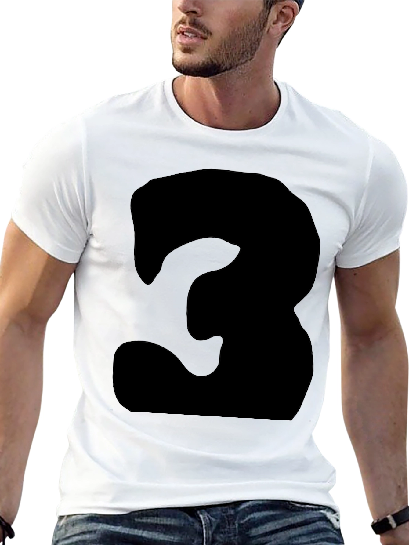 Mens Black T-Shirt with Bold Number 3 Design