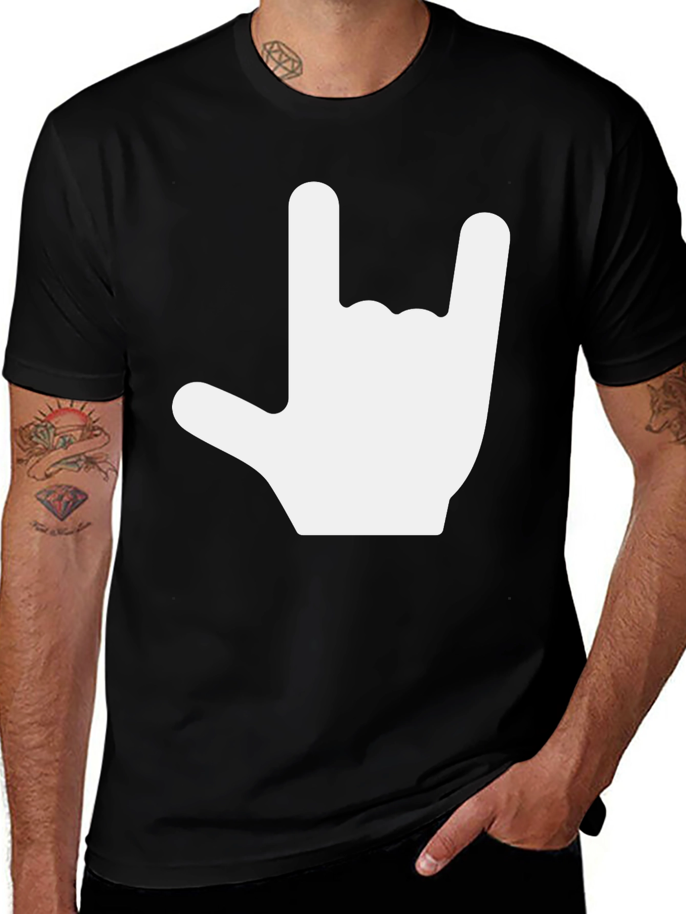Rock On Hand Gesture Black Tee