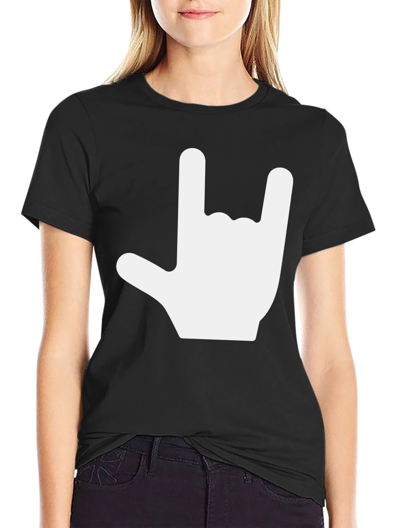 Rock On Hand Gesture Black Tee