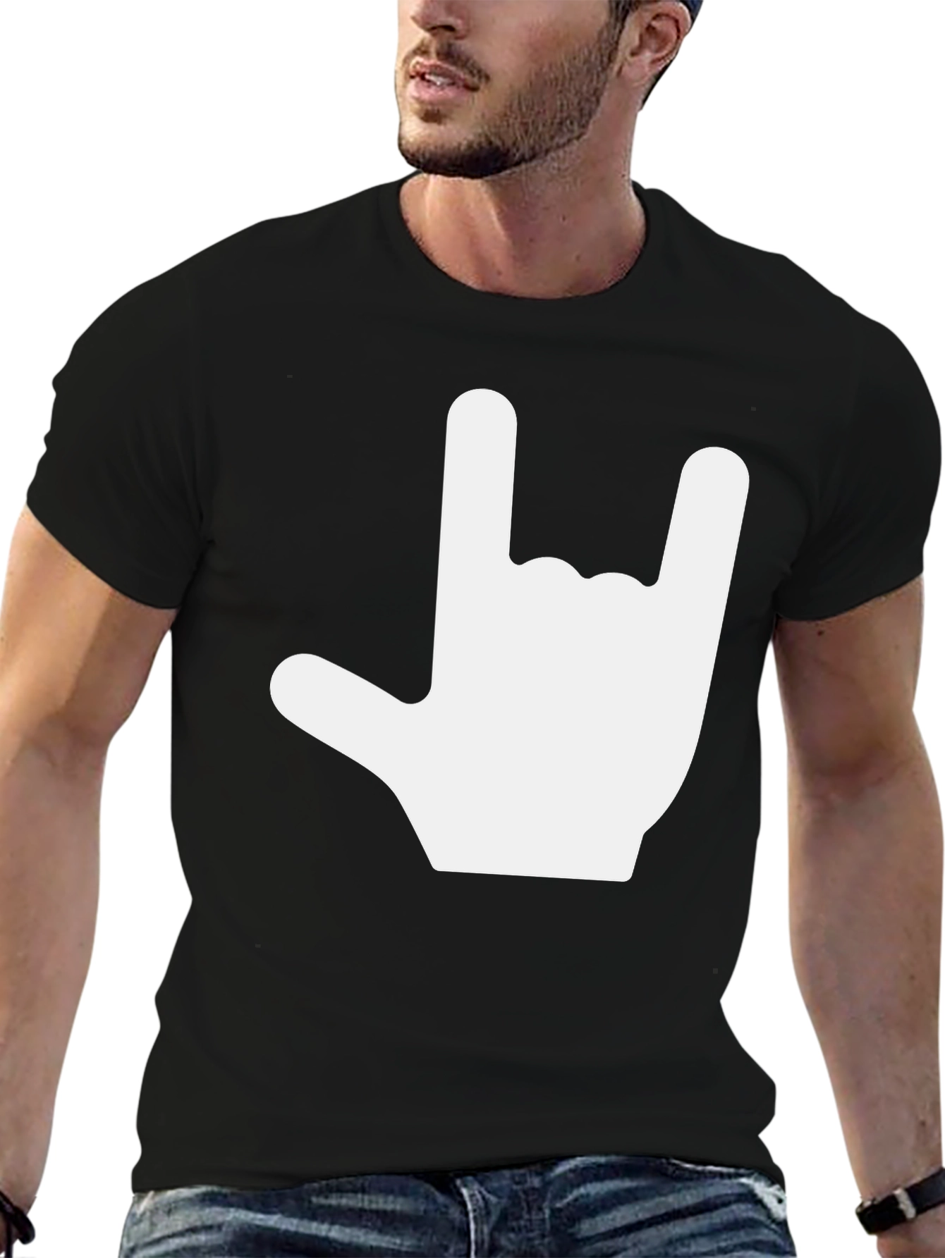 Rock On Hand Gesture Black Tee