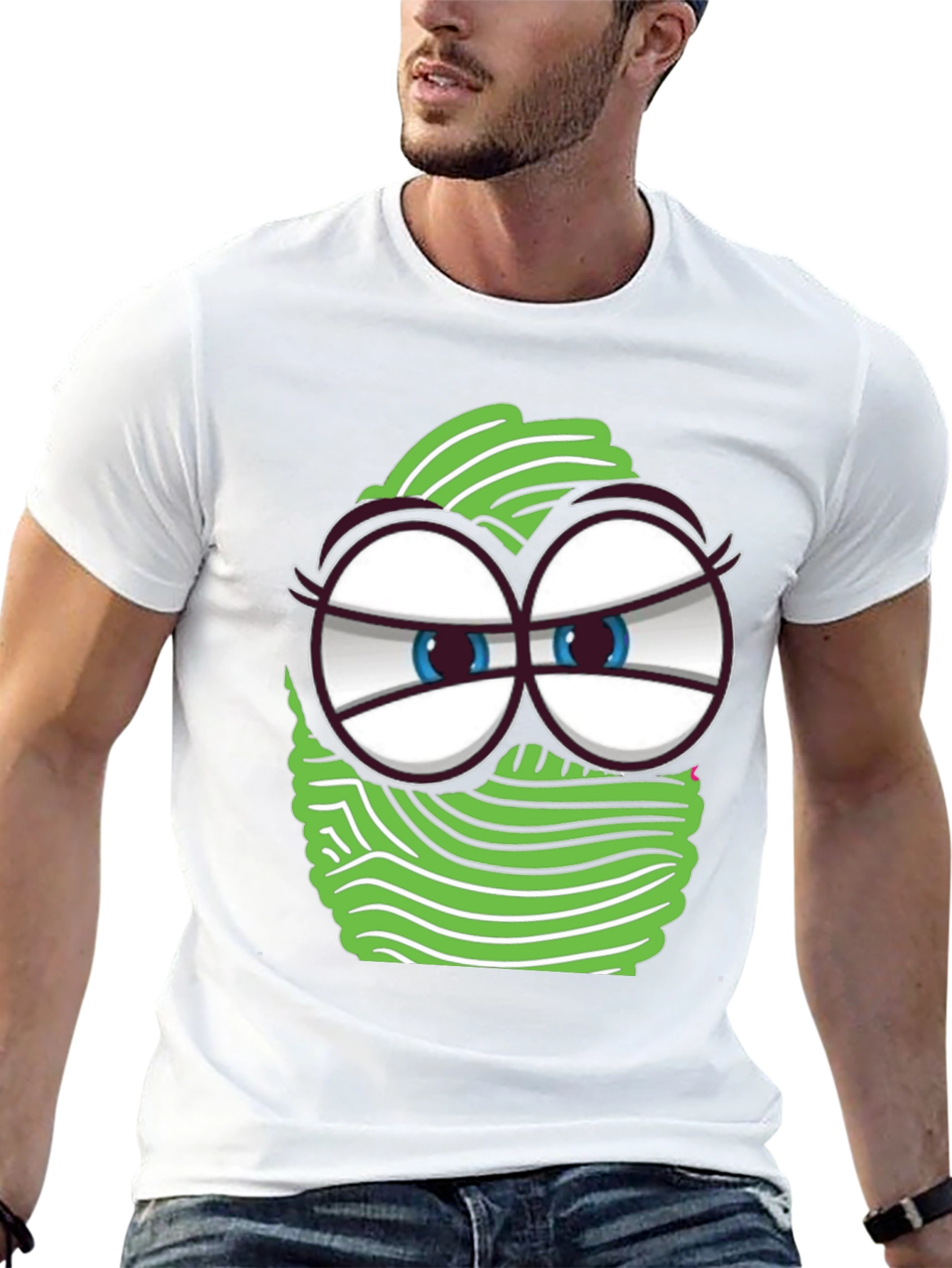 Funny Cartoon Face Graphic Tee - Black