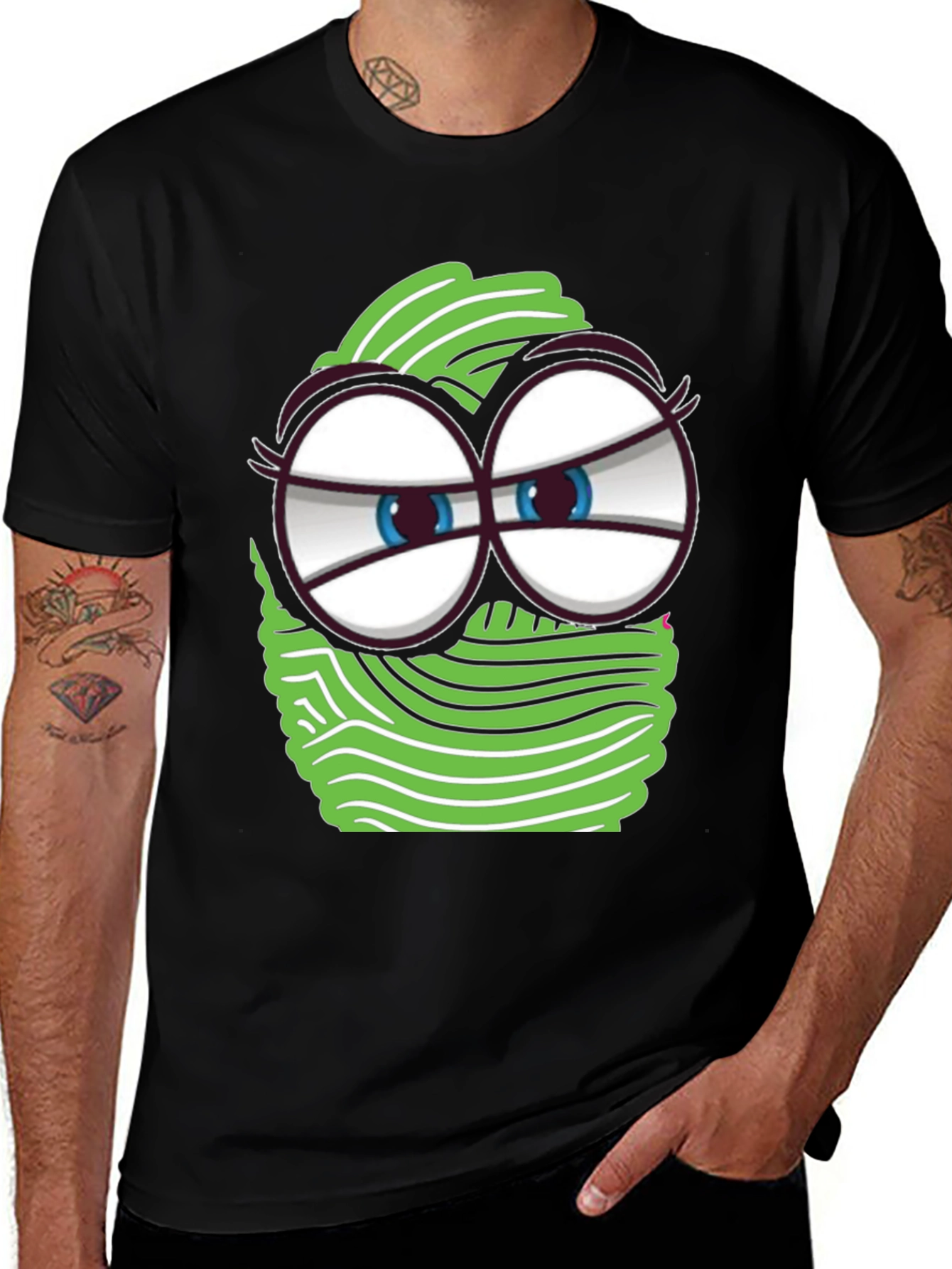 Funny Cartoon Face Graphic Tee - Black