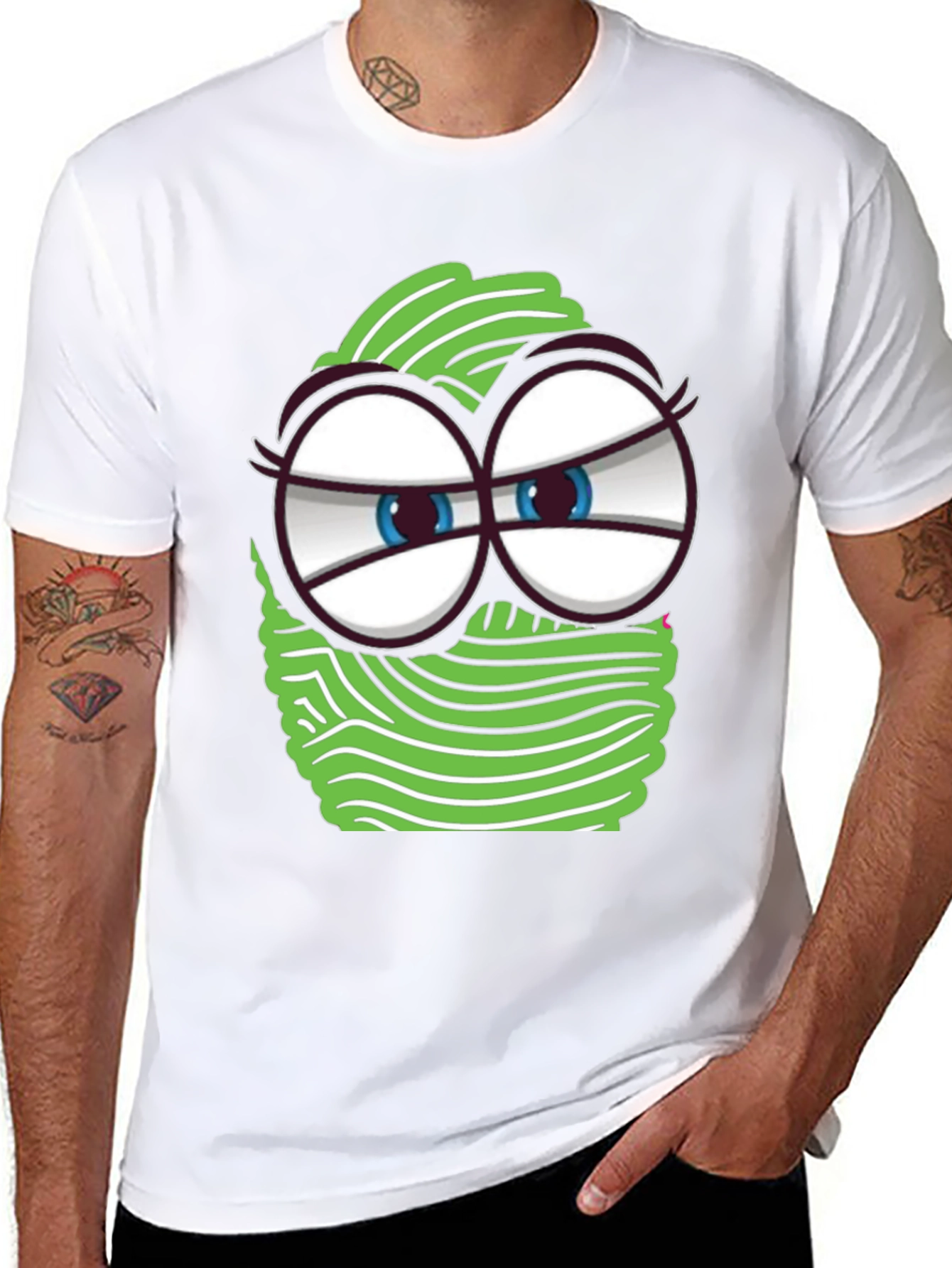 Funny Cartoon Face Graphic Tee - Black