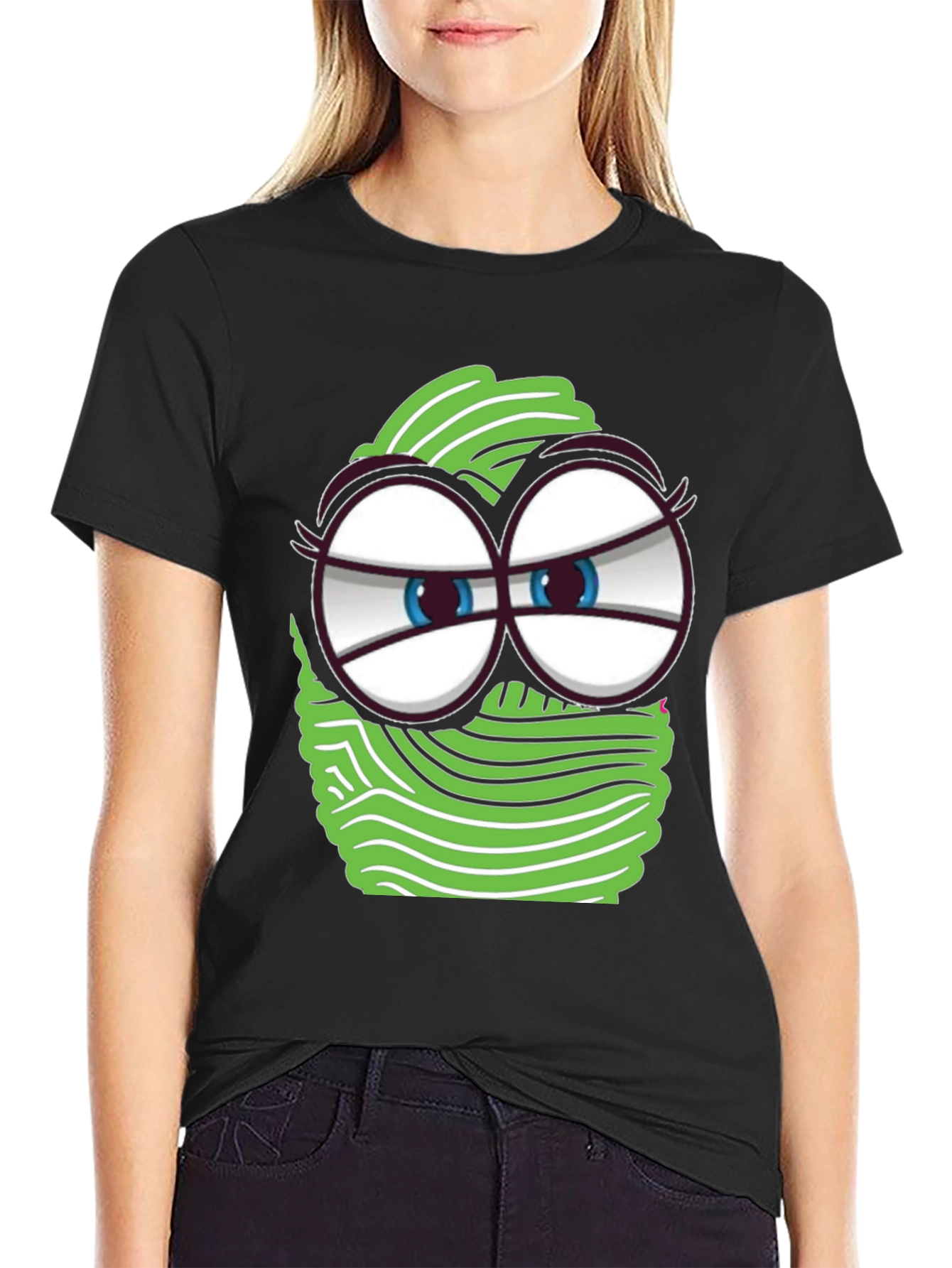Funny Cartoon Face Graphic Tee - Black