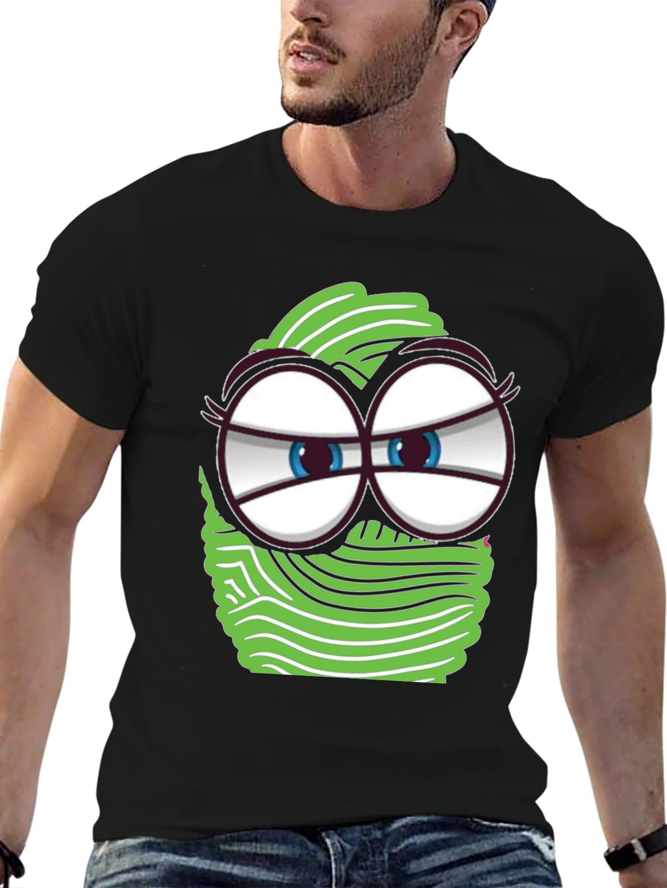 Funny Cartoon Face Graphic Tee - Black