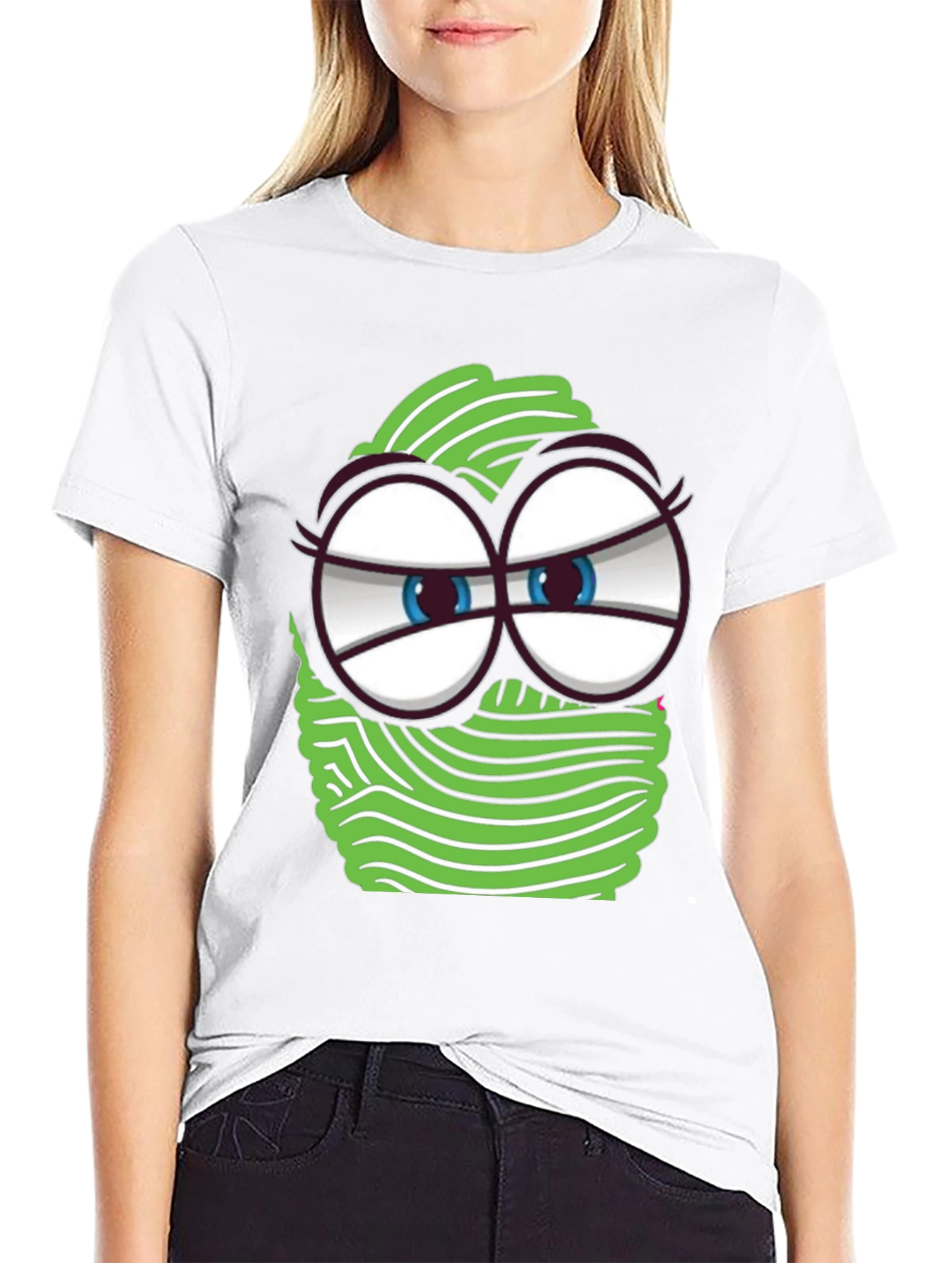 Funny Cartoon Face Graphic Tee - Black