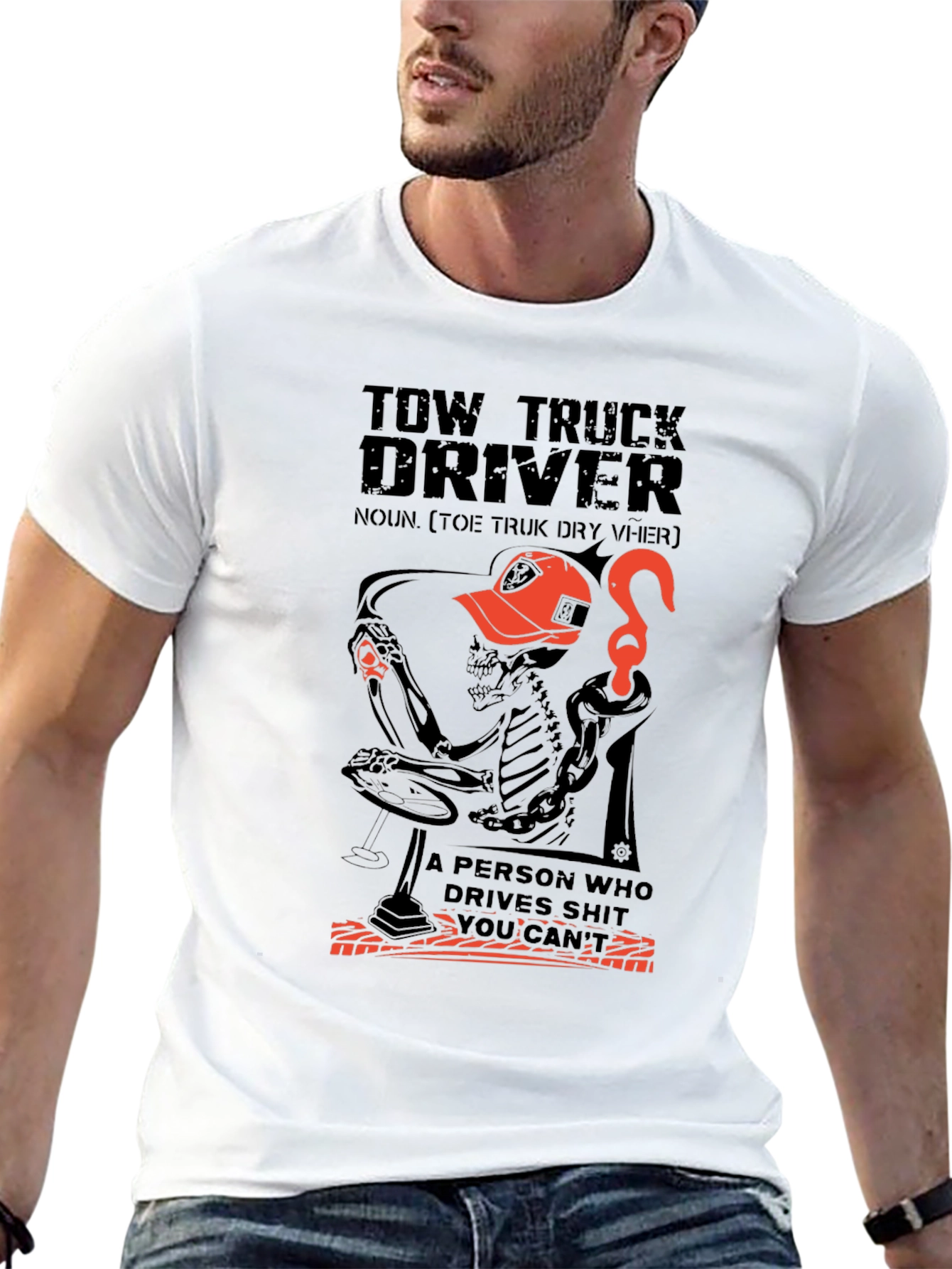 Tow Truck Driver Skeleton Graphic Tee